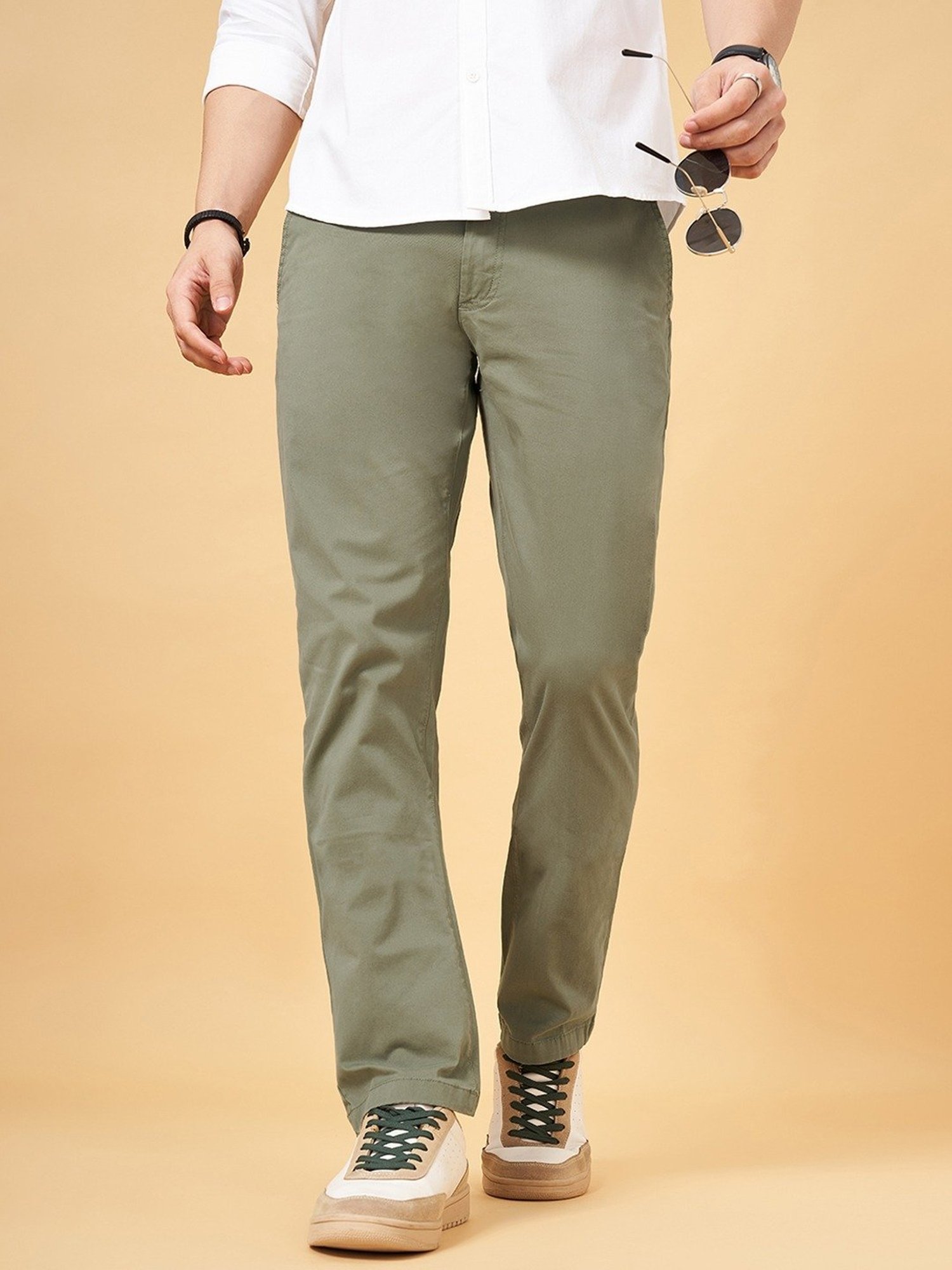 Byford By Pantaloons Olive Regular Fit Trousers