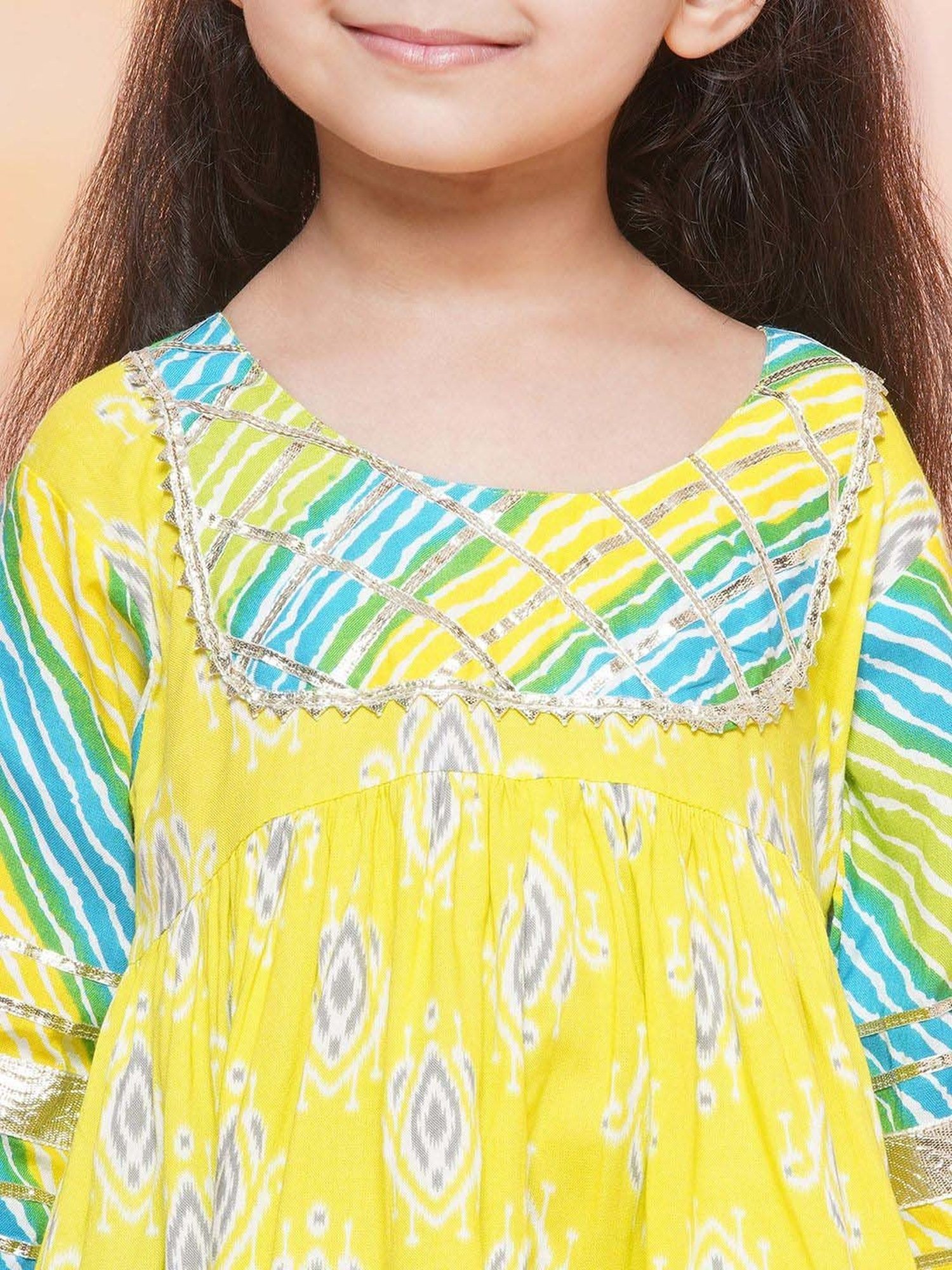 AJ Dezines Kids Blue & Yellow Cotton Printed Kurta Set