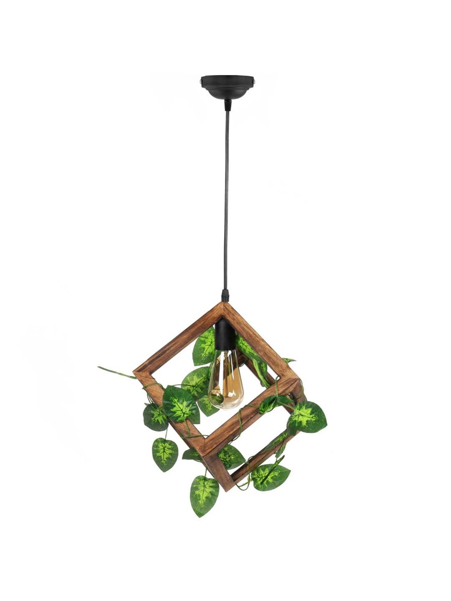 Homesake Beige Wooden Cube Pendant Light - Set of 1