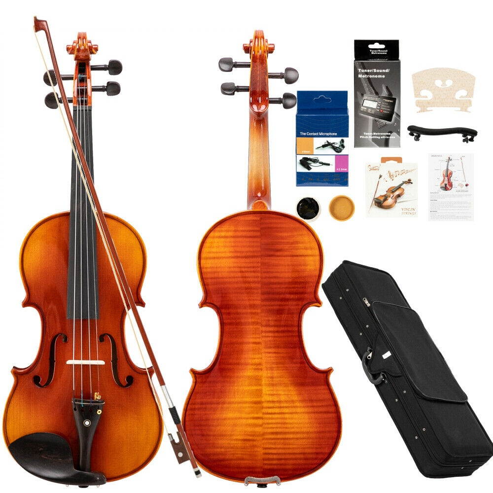 4/4 Spruce Grained Maple Violin + Case+ Bow+ Shoulder Rest +Tuner+ Rosin