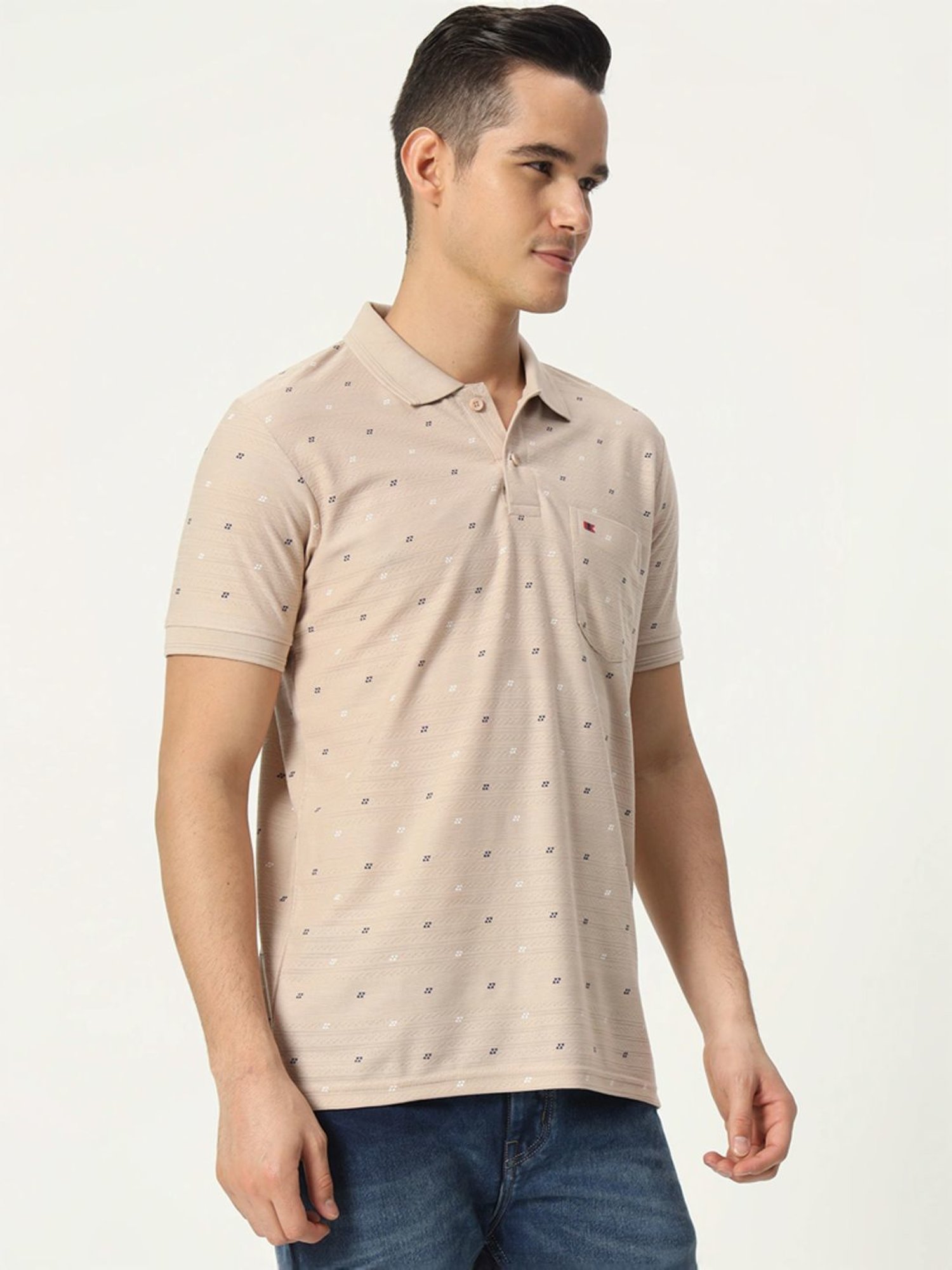 Tab91 Beige Regular Fit Printed Polo T-Shirts