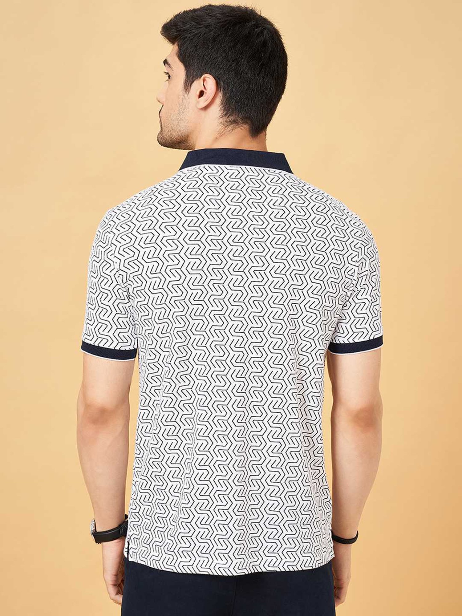 Byford By Pantaloons White Slim Fit Printed Polo T-Shirt