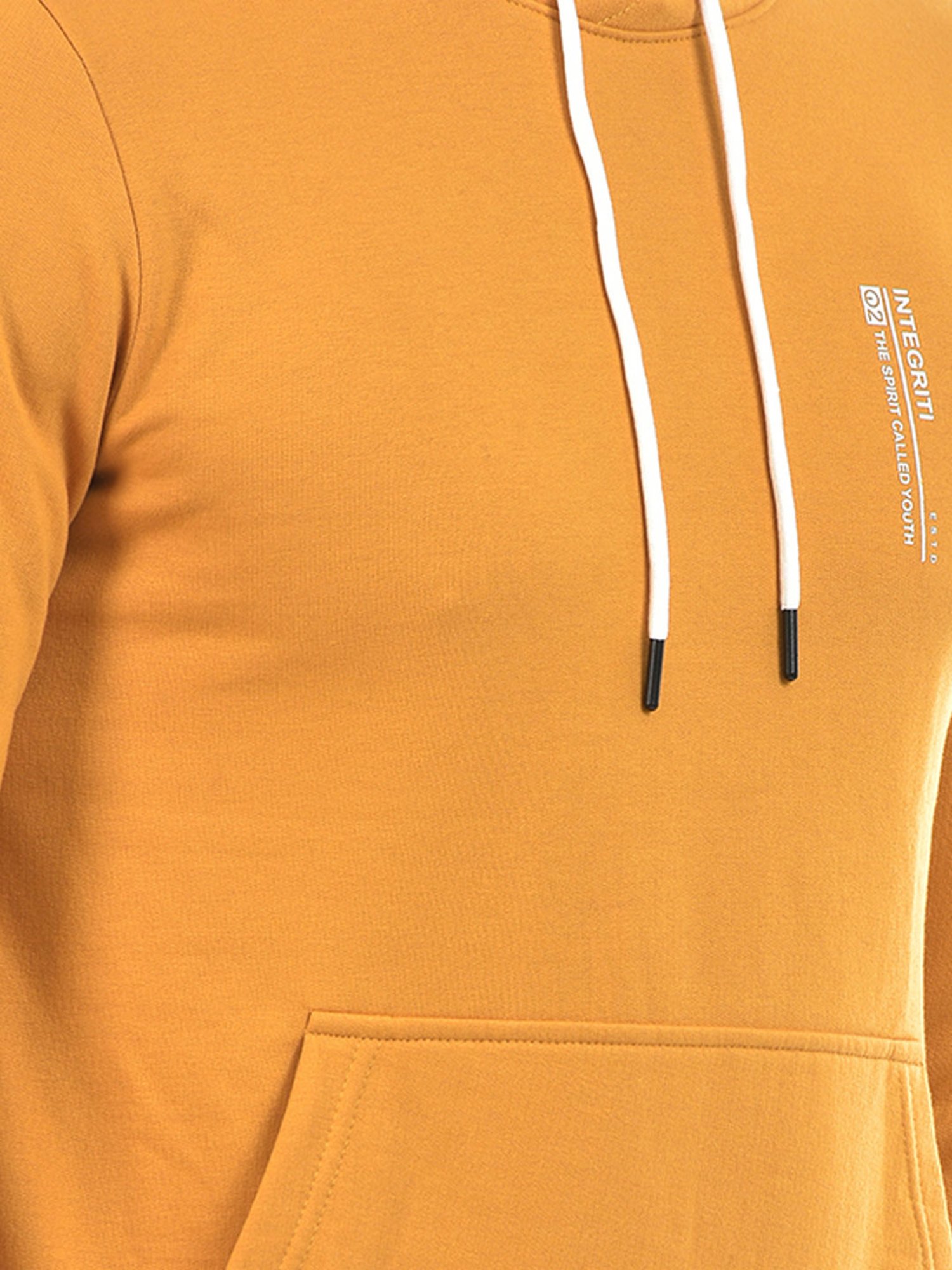 Integriti Mustard Regular Fit Striped Hooded Sweatshirt