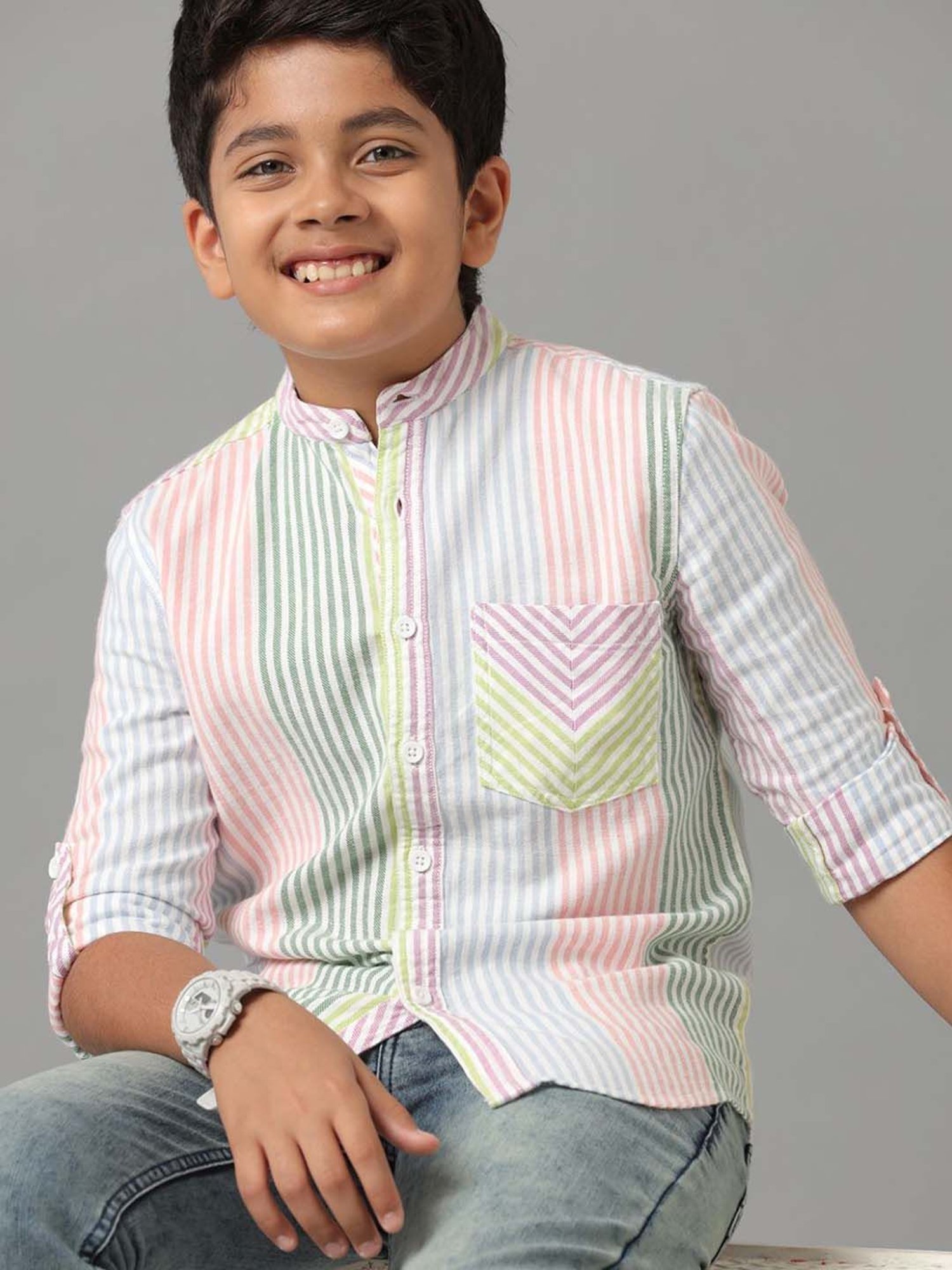 Under Fourteen Only Kids Multicolor Cotton Striped Full Sleeves Shirt