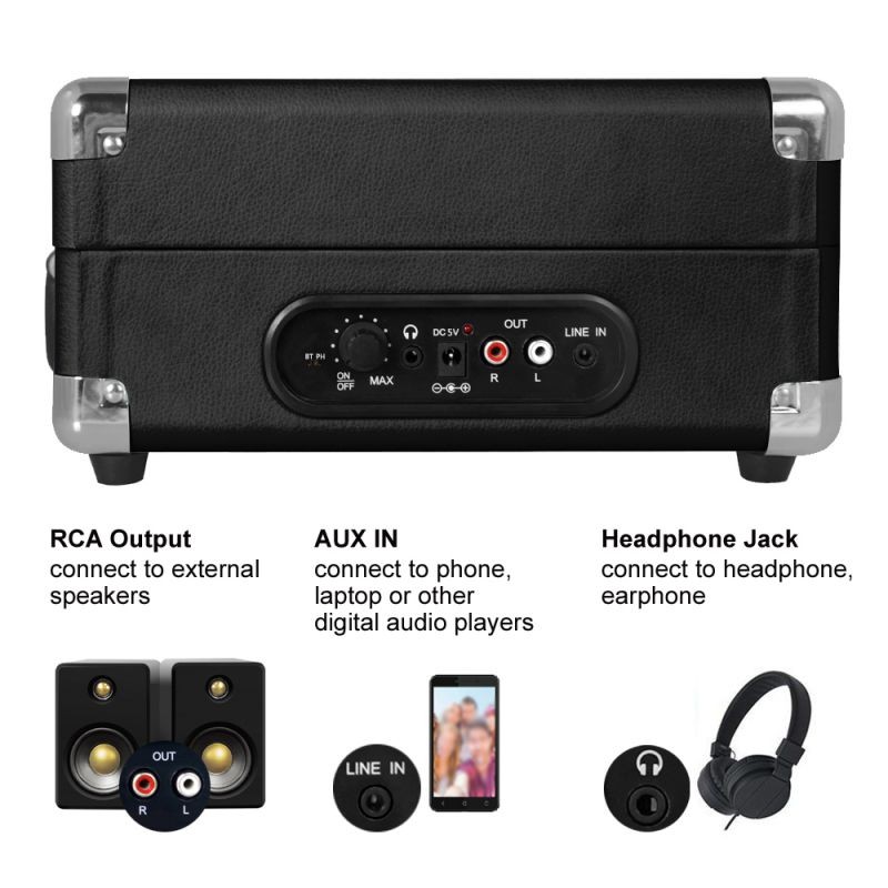 LP&No.1 Suitcase Bluetooth Turntable with Stereo Speaker,3 Speeds Vinyl Record Player Turquoise