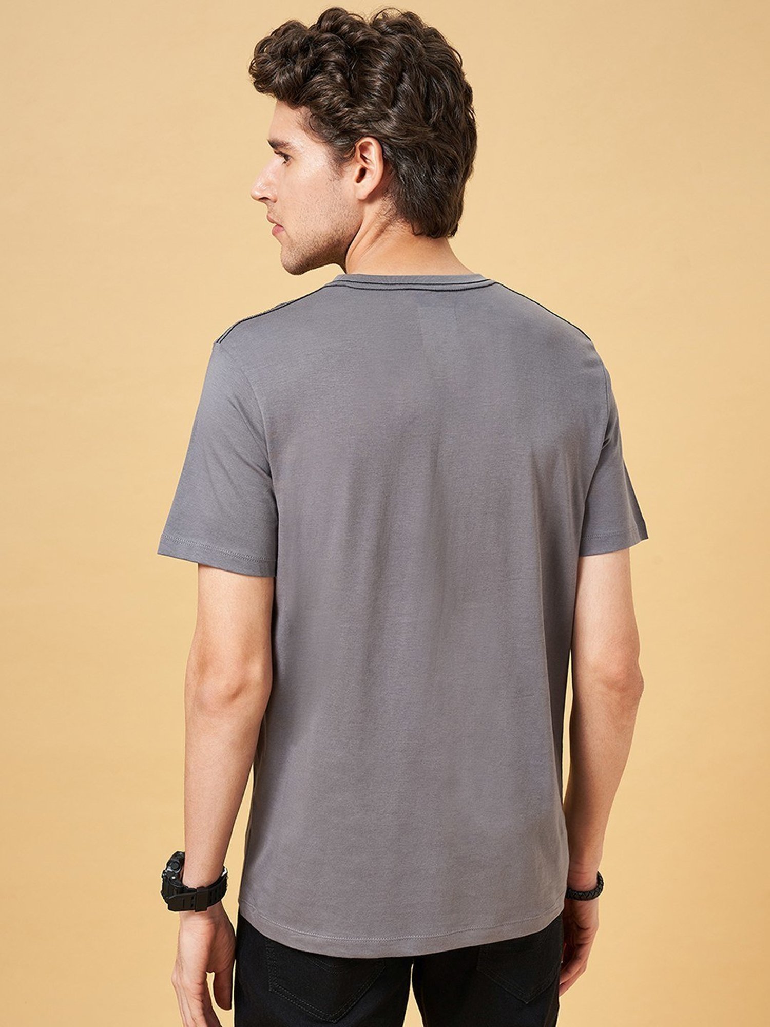 Sf Jeans By Pantaloons Steel Grey Slim Fit Printed T-Shirt