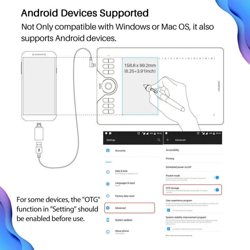 HUION HS610 Graphics Drawing Tablet Android Support 8192 Battery Free Stylus US