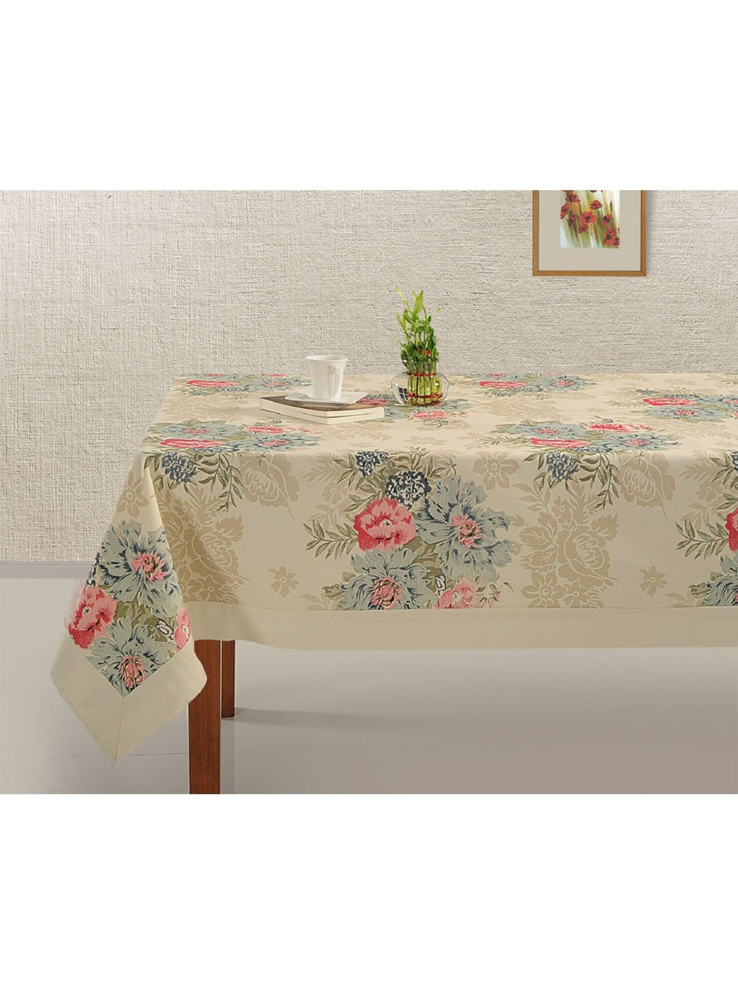 Swayam Beige & Brown 6 Seater Cotton 200 TC Table Cloth - Set of 1