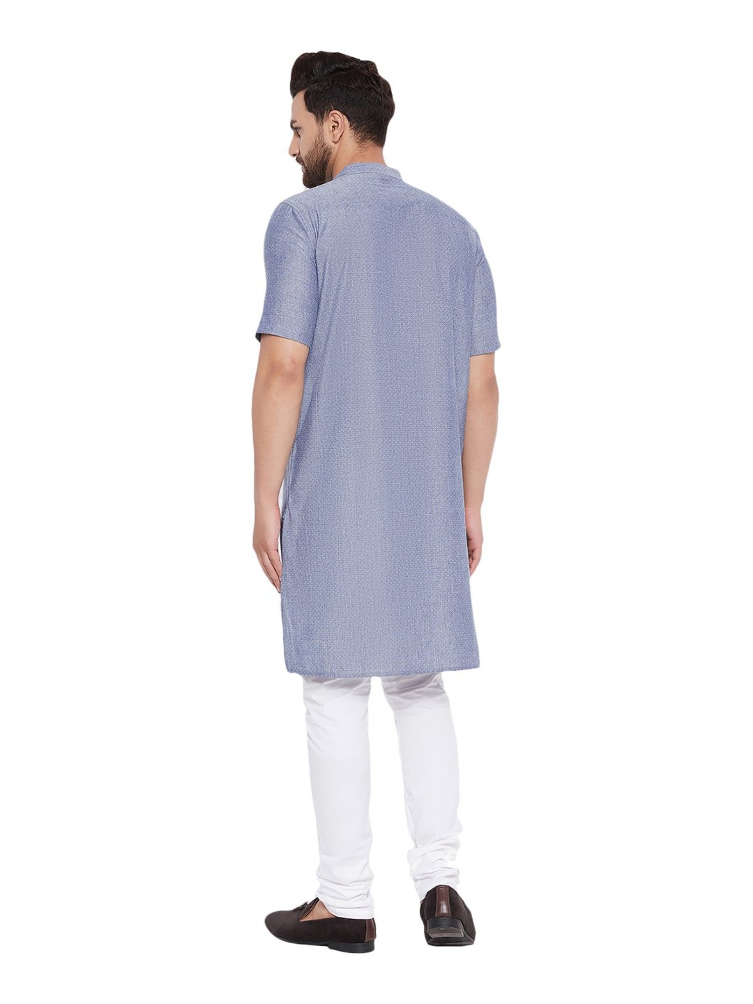 Even Grey Self Design Mandarin Collar Kurta