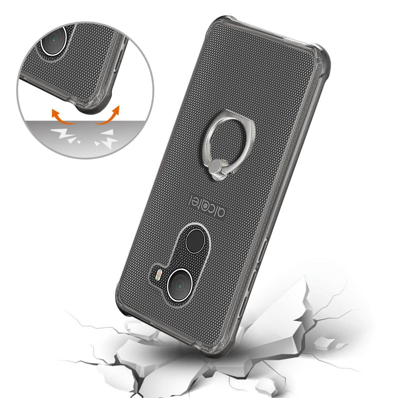 Reiko Alcatel Walters Transparent Air Cushion Protector Bumper Case With Ring Holder In Clear Black
