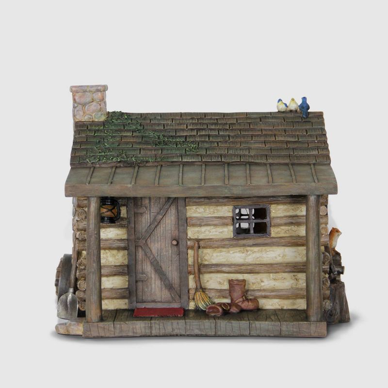 9" Resin Solar Log Cabin House Brown - Exhart