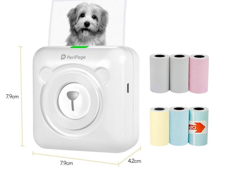 Makesure PeriPage Bluetooth Portable Label Printer Mini Pocket Wireless BT Thermal Printer Picture Photo Label Memo Receipt Paper Printer for Android iOS with 6 Rolls Free Sticker Paper(White)
