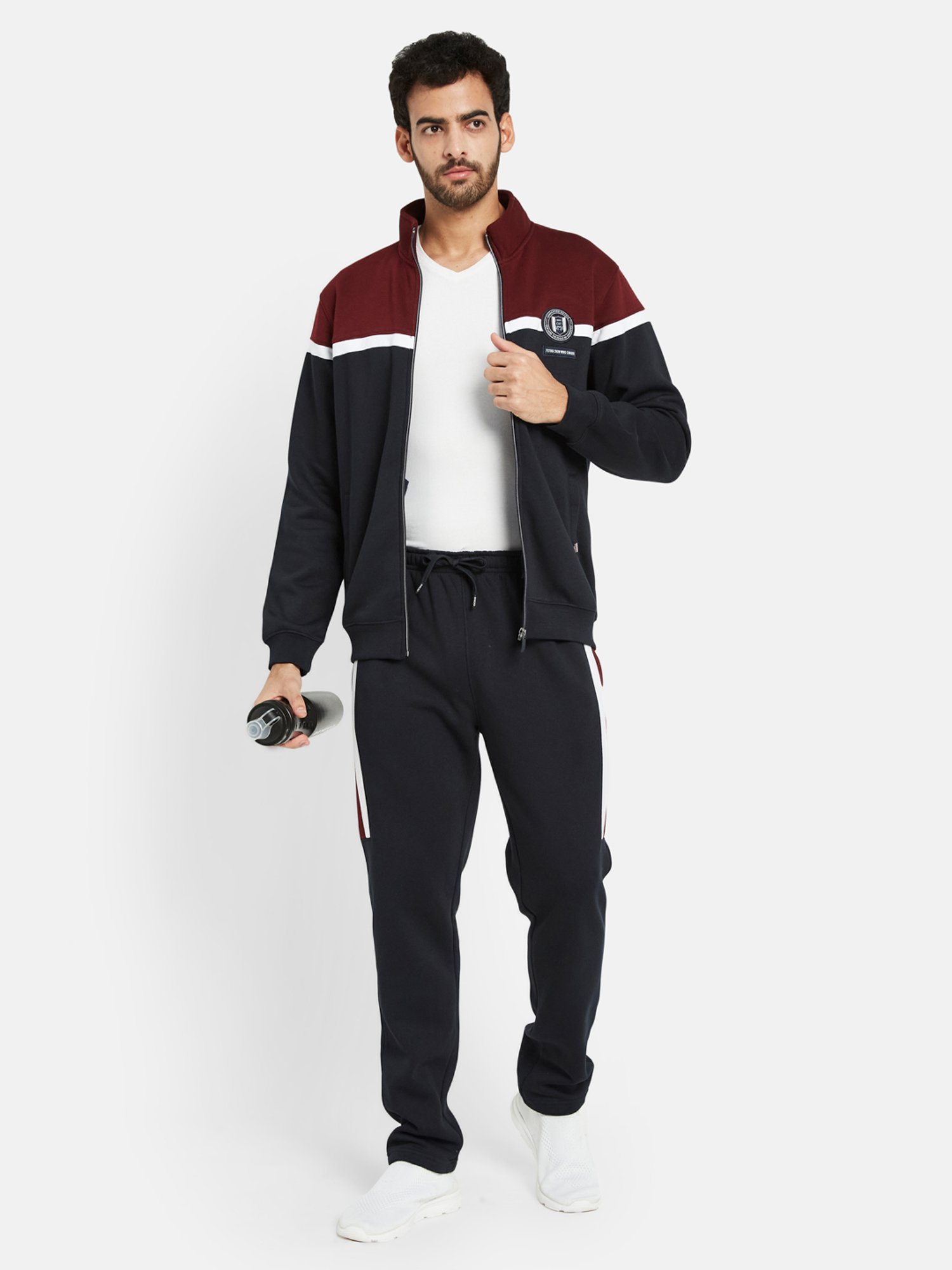 Octave Maroon & Navy Regular Fit High Neck Tracksuit