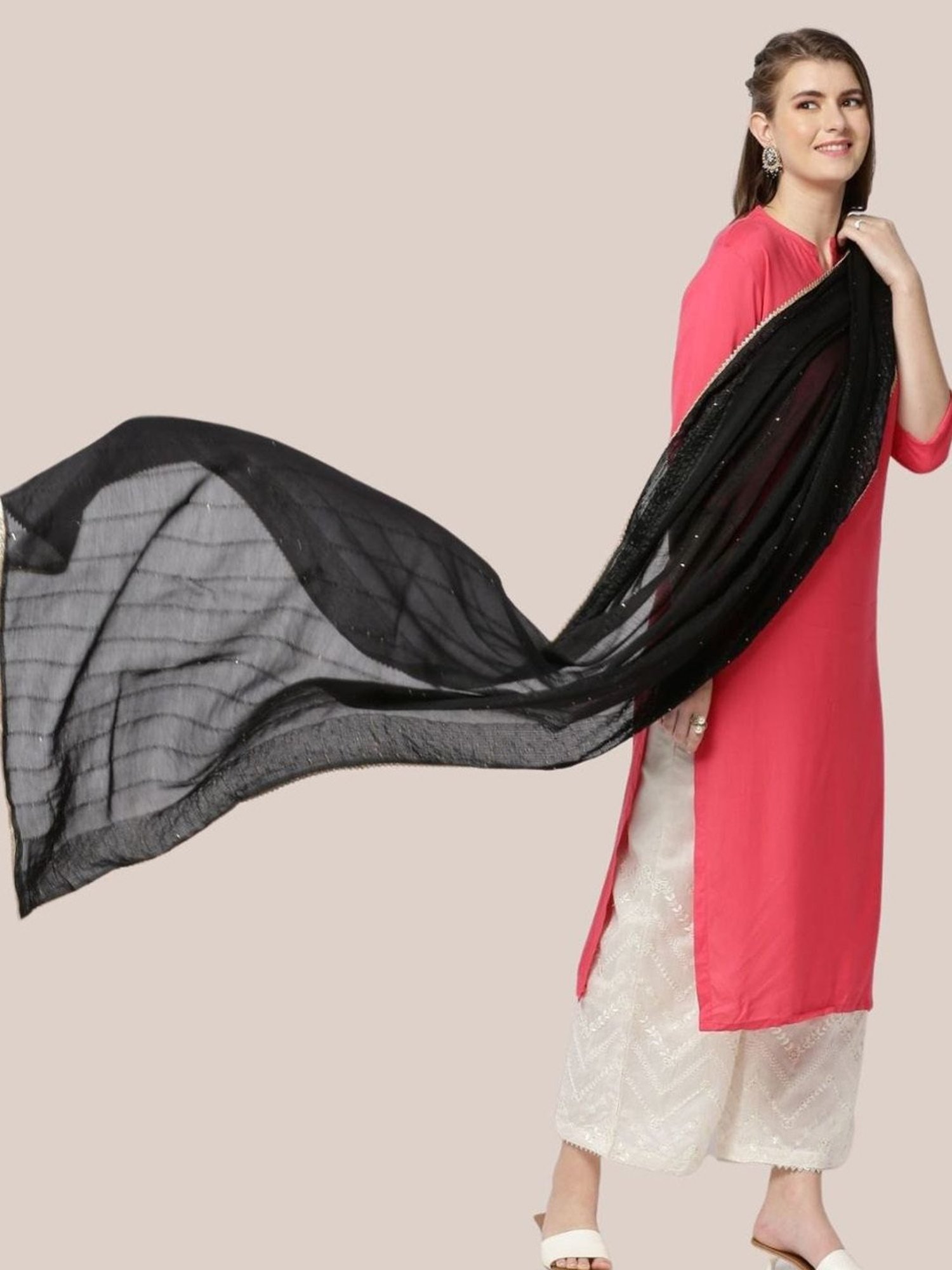 Dupatta Bazaar Black Self Pattern Dupatta