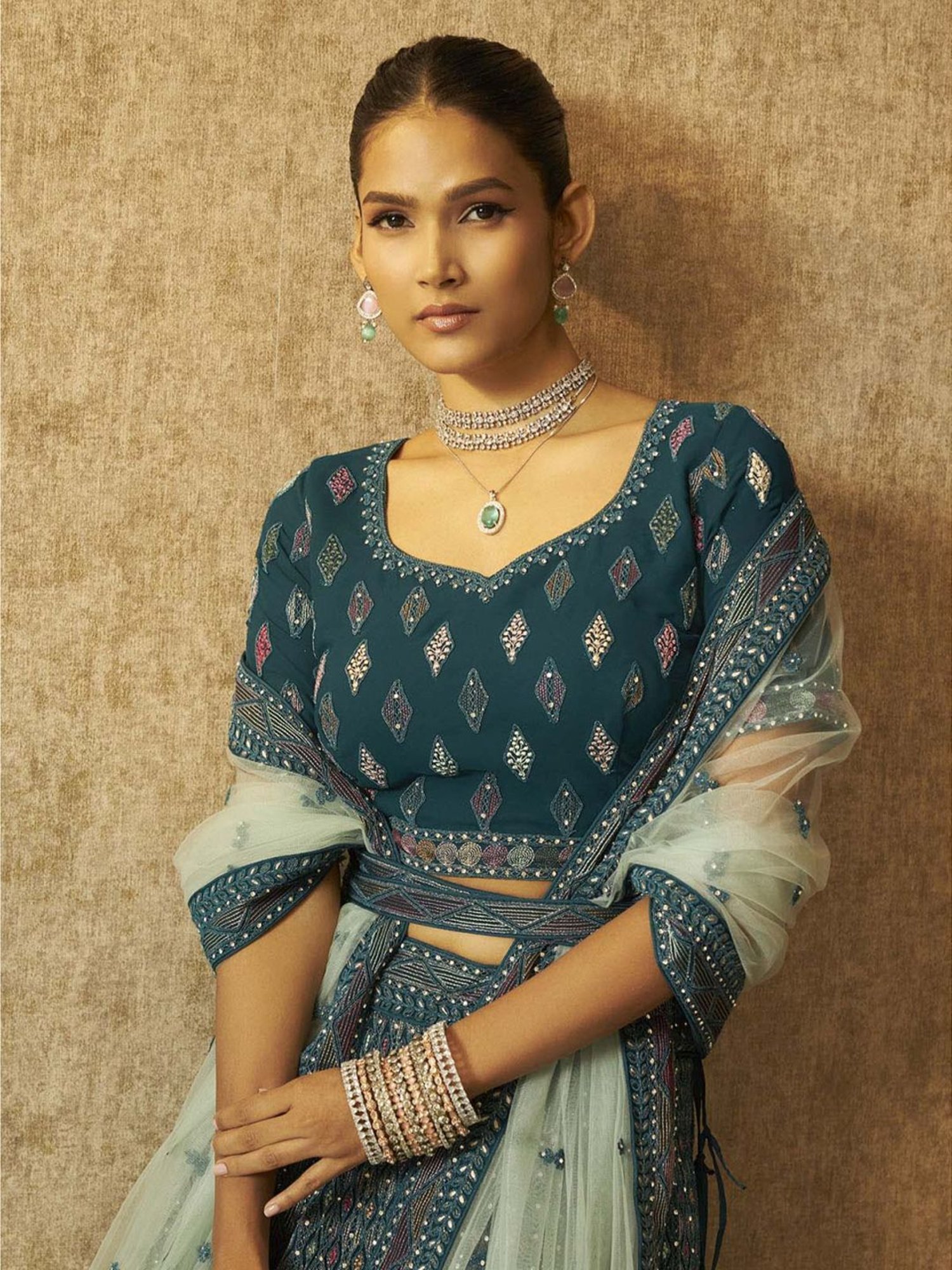 studiorasa Purple Hand Block Print Lehenga Set