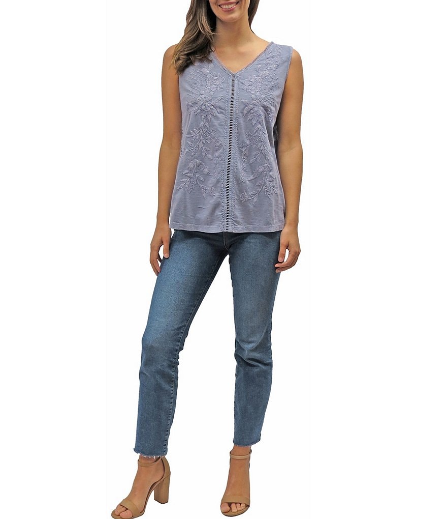 Karyn Seo Lilo Tonal Vintage Embroidered V-Neck Lace Detailing Cotton Tank
