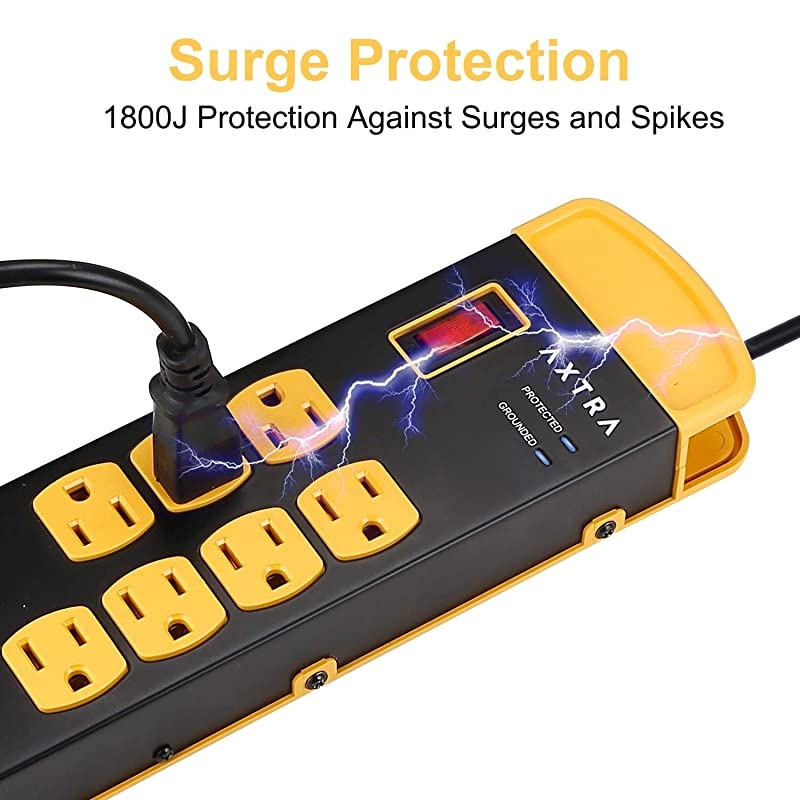8-Outlet Metal Surge Protector Power Strip with USB Charging Port, 9-Foot Heavy-Duty Extension Cord, 1800 Joules, 15-Amp Circuit Breaker for Home, Office, School, Smartphone, Tablet [ETL Listed]