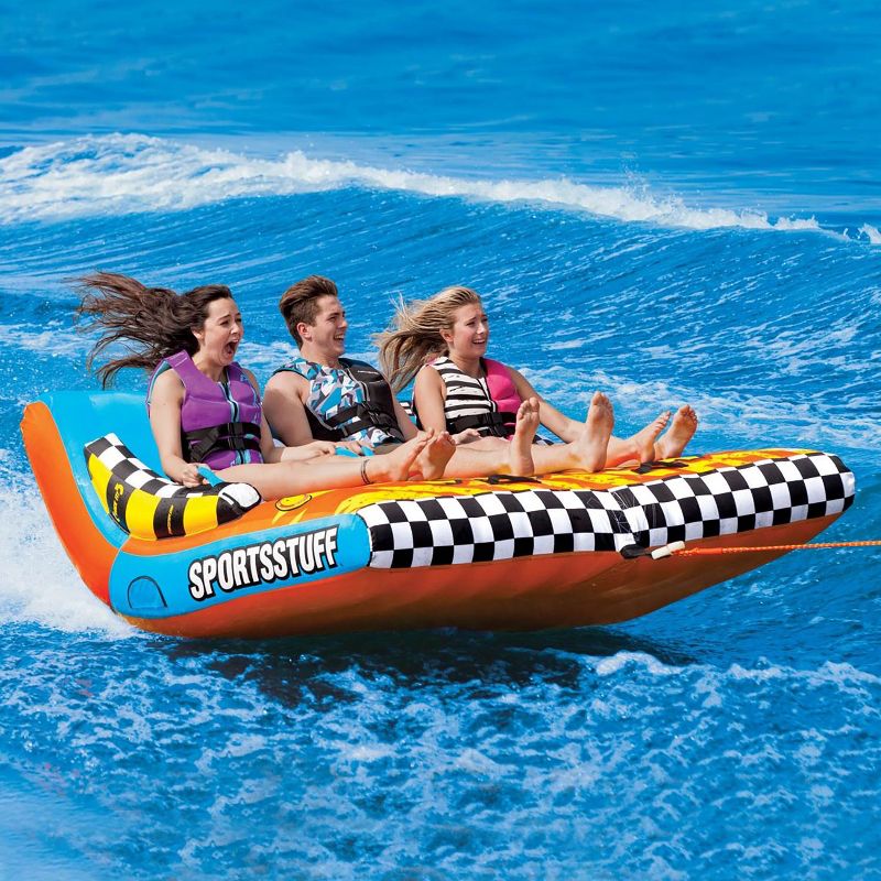 Sportsstuff Inflatable Rock N' Tow Sitting 3 Rider Towable Boat and Lake Tube