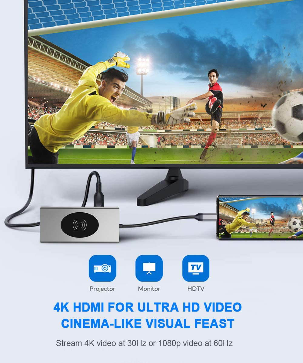 15 in 1 USB C Hub Multiport Adapter-Hieha USB-C Docking Station with 4K HDMI, VGA, Ethernet, Wireless Charging, 100W PD, 3 USB 3.0, SD/TF Card Reader Compatible for MacBook Pro and More Type C Laptops