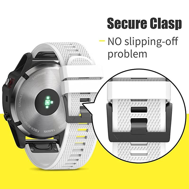 Compatible with Fenix 5 Band Easy Fit 22mm Width Soft Silicone Watch Strap Replacement for Fenix 5Fenix 5 PlusForerunner 935Approach S60Quatix 5 White