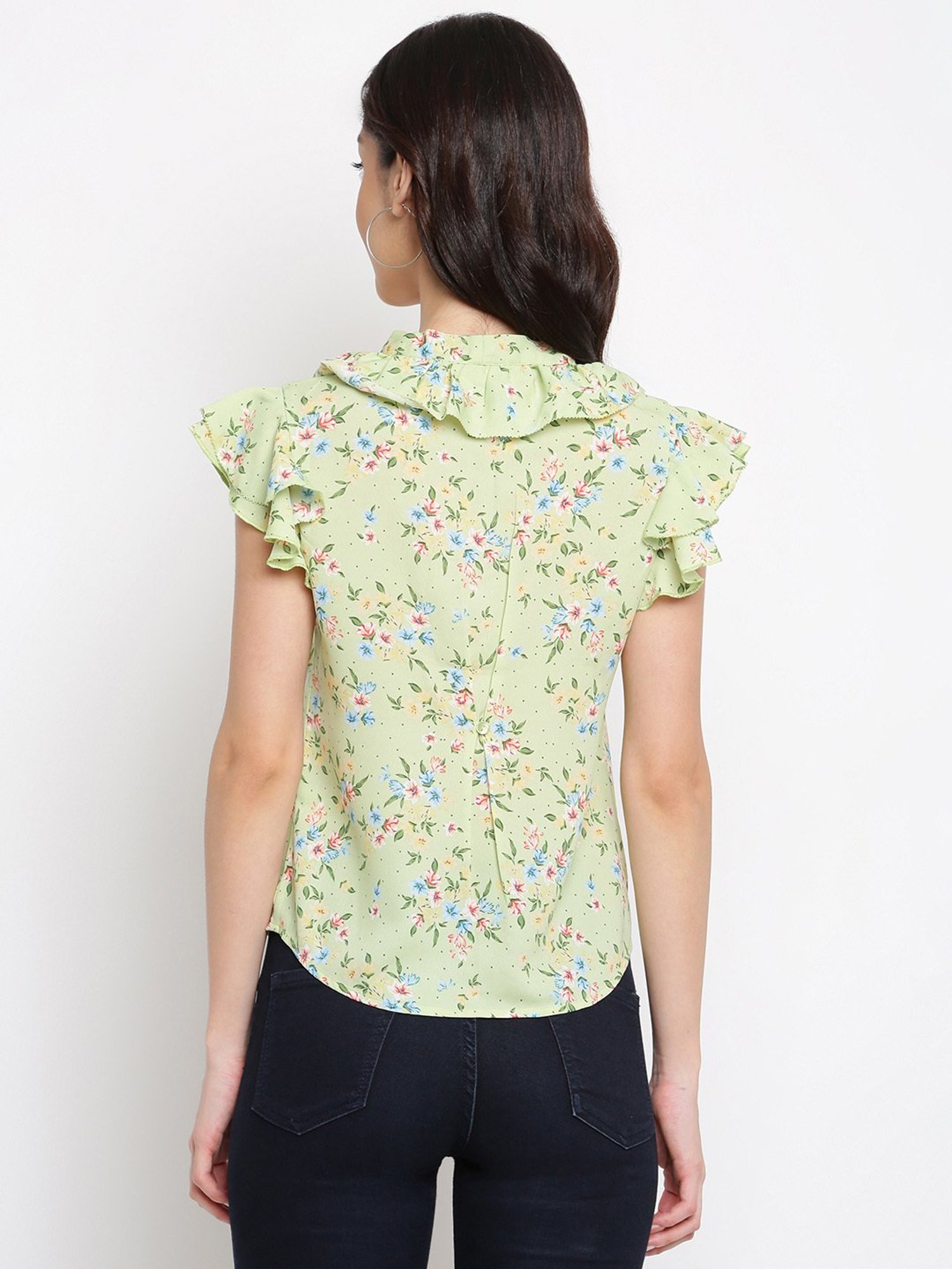 Latin Quarters Green Floral Print A-Line Top