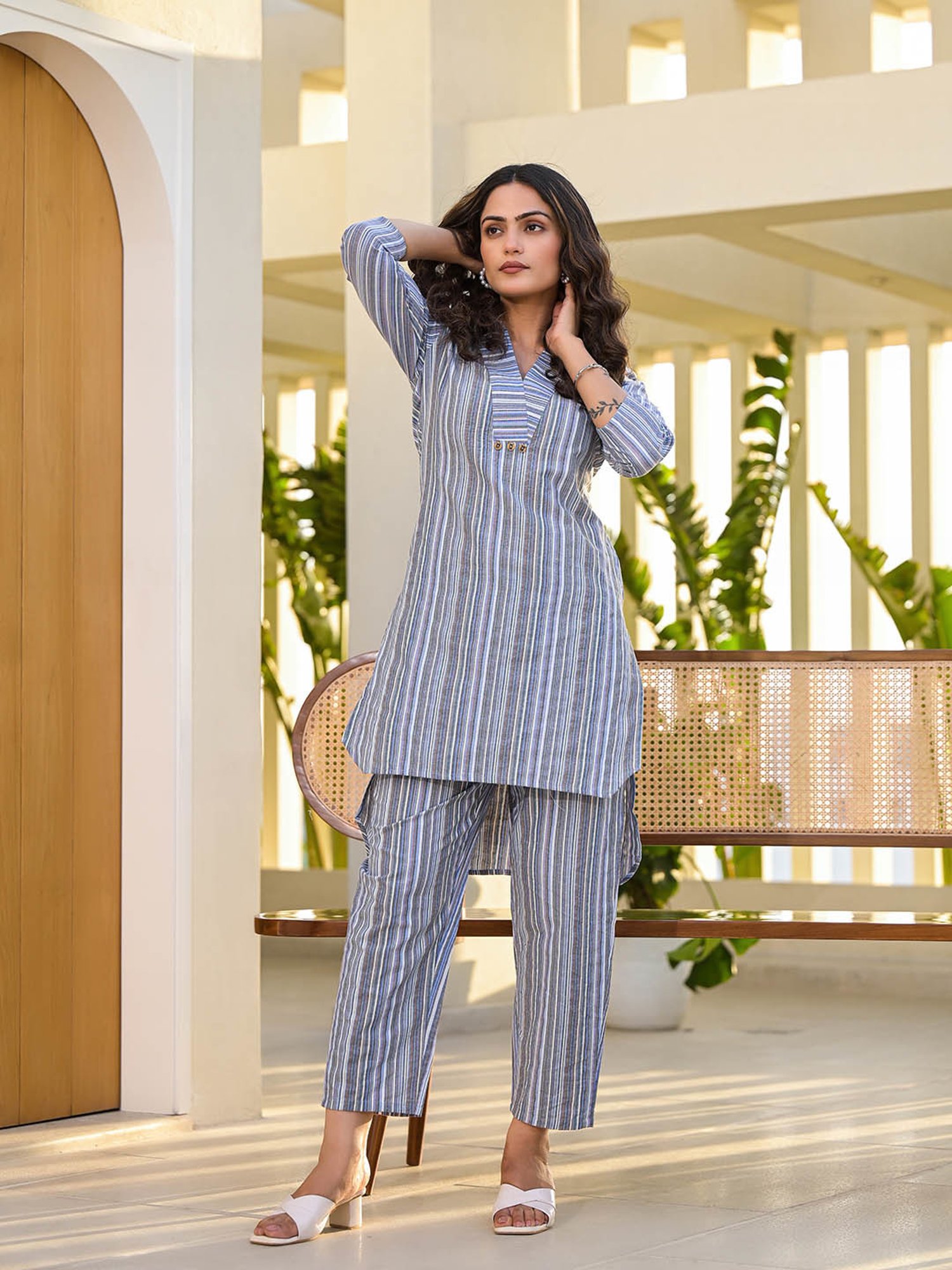 Yufta Blue Striped Tunic & Pant Set
