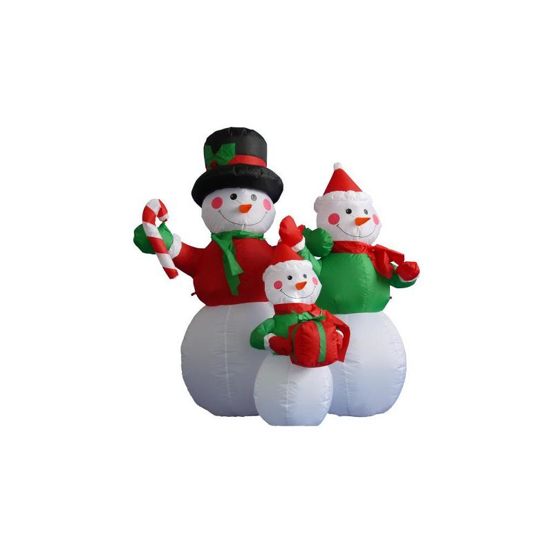 LB International 4' Red and White Inflatable Lighted Snowman Family Christmas Outdoor Decor