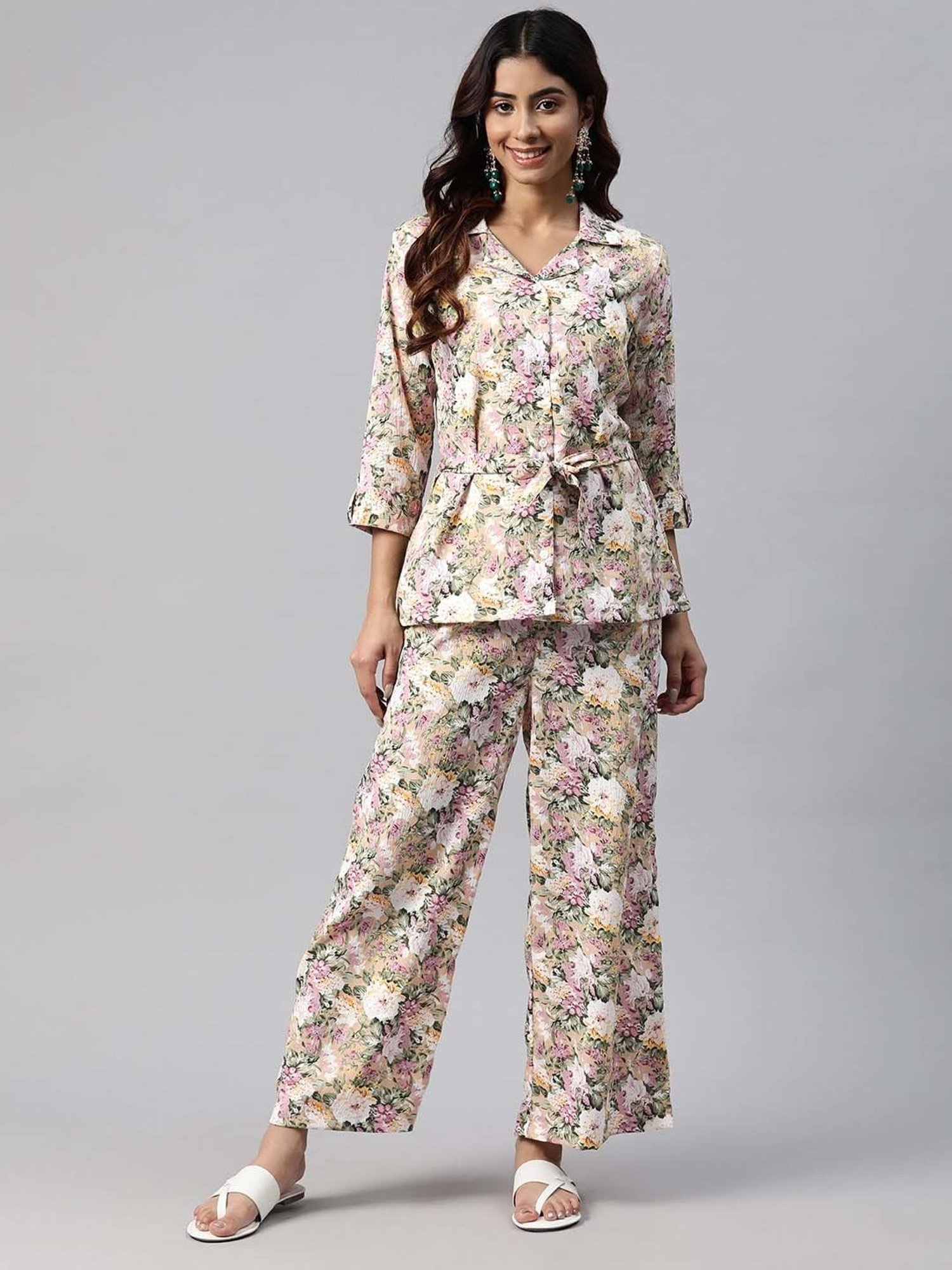 Melon by PlusS Blue Printed Shirt Pant Set