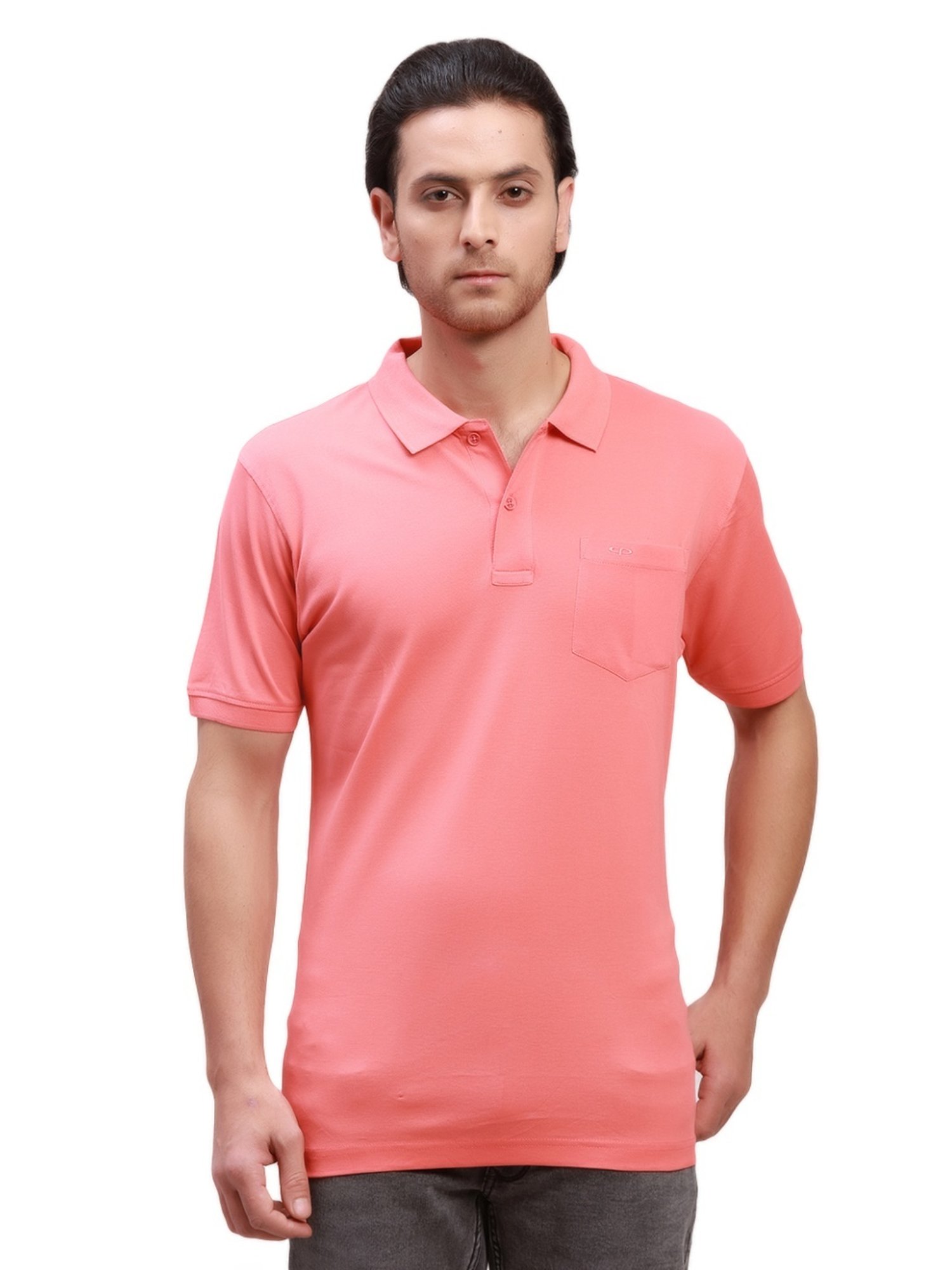 ColorPlus Orange Cotton Tailored Fit Texture Polo T-Shirt