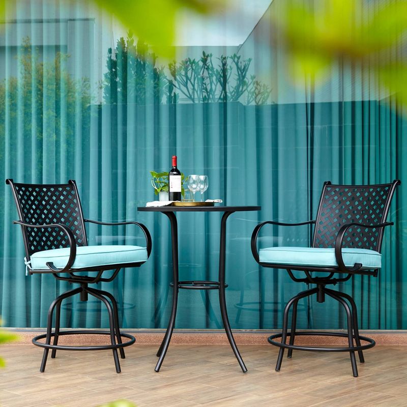 Peaktop 3pc Patio Swivel Bar Height Bistro Set with Cushions - Teamson