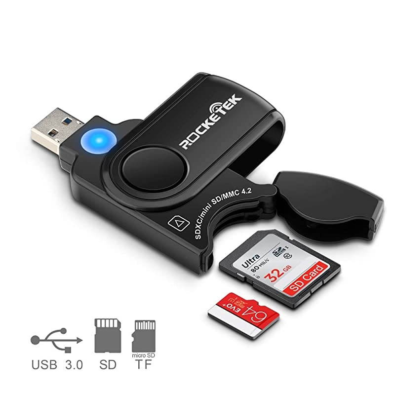 RTCR3A 11 In 1 USB 30 Memory Card ReaderWriter with A Buildin Card Cover and 2 Slots SD Card + Micro SD Card for SDXC UhsI SD SDHC SD Micro SDXC Micro SDHC Micro SD MMC Memory Cards