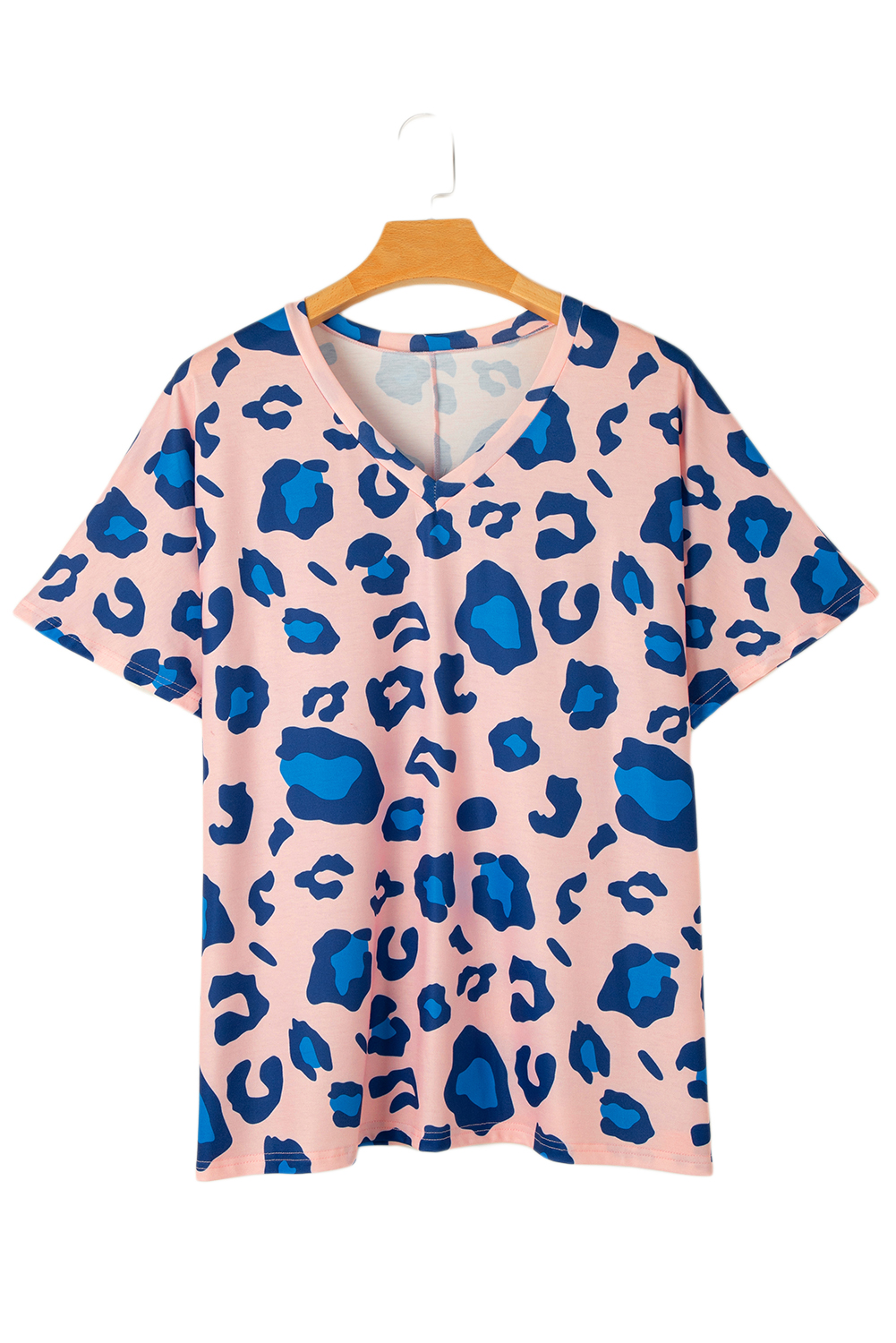Pink Leopard Print V Neck Plus Size Tee