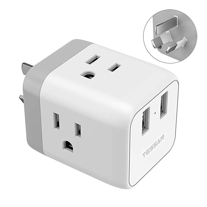Australia China Power Plug Adapter,  5 in 1 New Zealand Travel Power Adapter with 3 US Outlets and 2 USB Charging Ports, US to Australia New Zealand Fiji Argentina Plug Adapter (Type I)