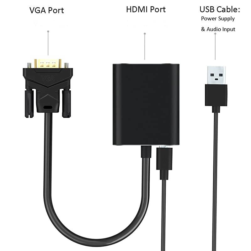 VGA to HDMI,  Gold-Plated 1080P Full HD VGA to HDMI Audio Video Converter Adapter Cable with USB Cable Support HDTV for PC Laptop Display Computer Mac Projector and More