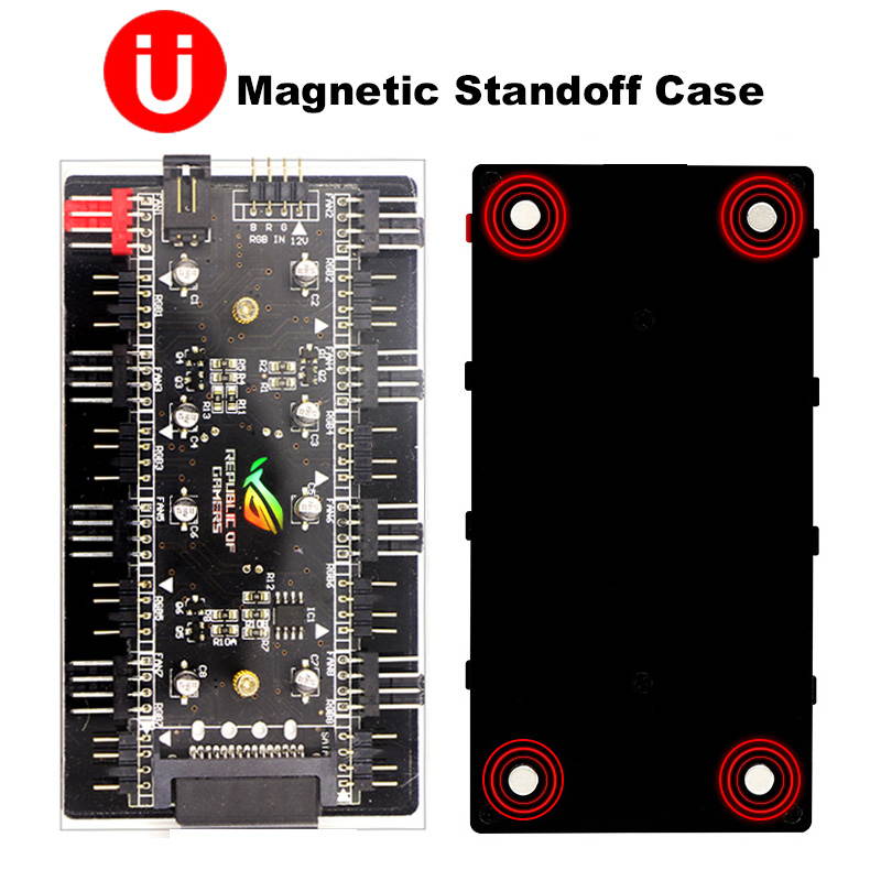 4-Pin PWM & 12V RGB Controller 2-In-1 Hub 8 Ports,4Pin Fan & Mistic Light Sync Adapter with PMMA Case and Magnetic Standoff for Cooling Radiator & ASUS/MSI LED Strip - SATA Powered