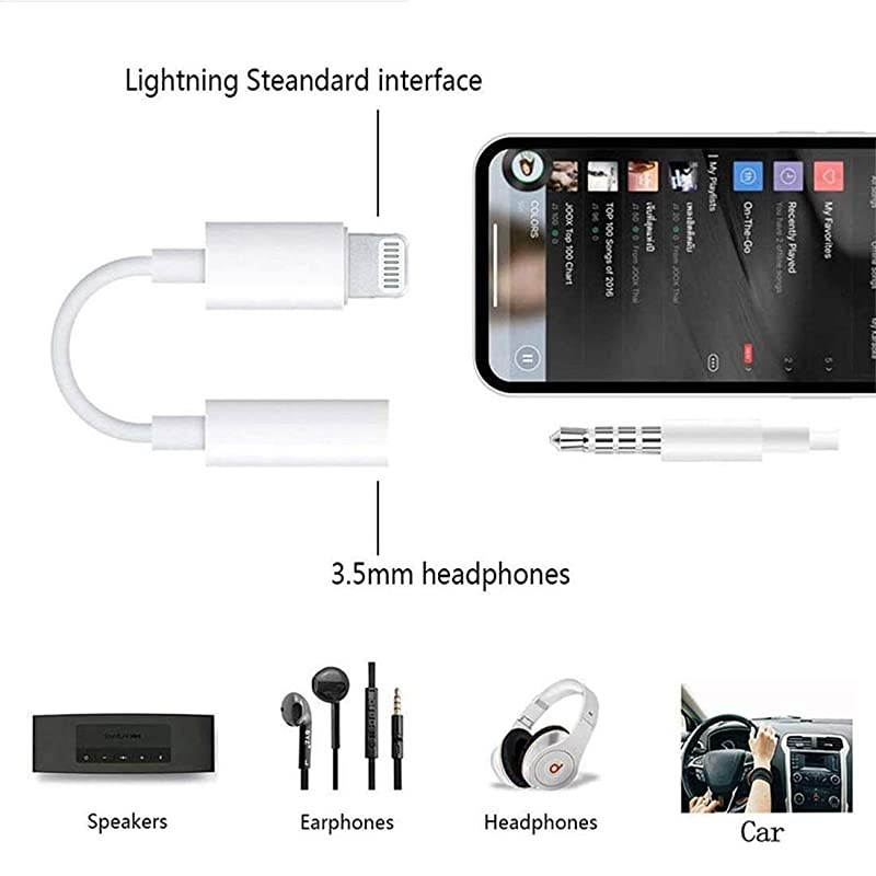 MFi Certified] Lightning to 3.5 mm Earbuds/Headphones/Earphones Jack Adapter Cord Dongle Aux Cable Converter Accessories Compatible with iPhone 11/Xs/XR/X/8,7/8,7 Plus/ipad-IOS13-2 Pack