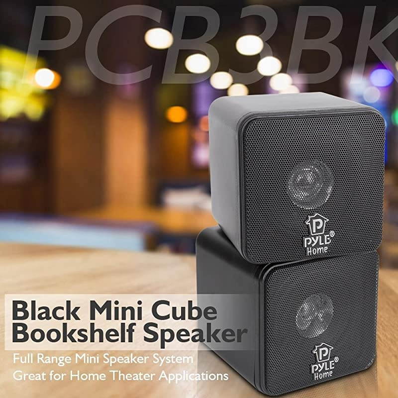 4 Mini Cube Bookshelf Speakers Paper Cone Driver 200 Watt Power 8 Ohm Impedance Video Shielding Home Theater Application and Audio Stereo Surround Sound System 1 Pair  PCB4BK Black