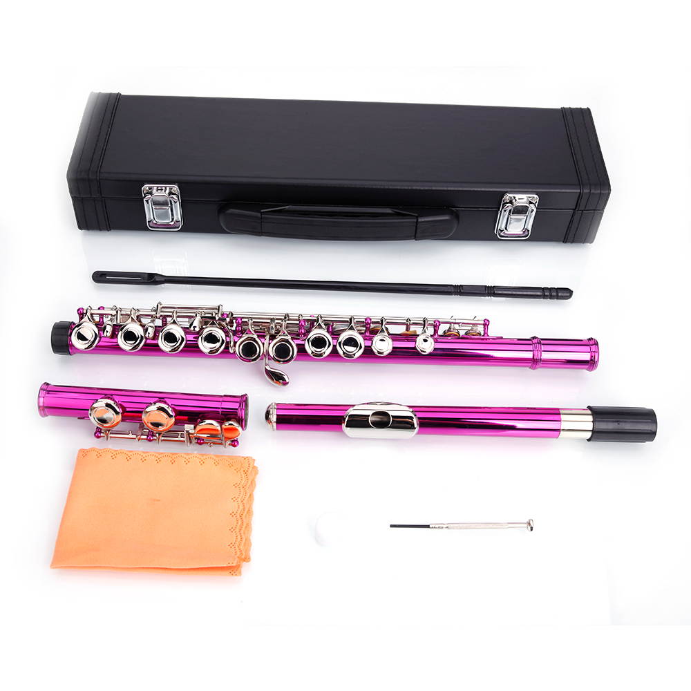 Standard Rose Red School Band Student 16 Closed C Flute with Case&Accessories