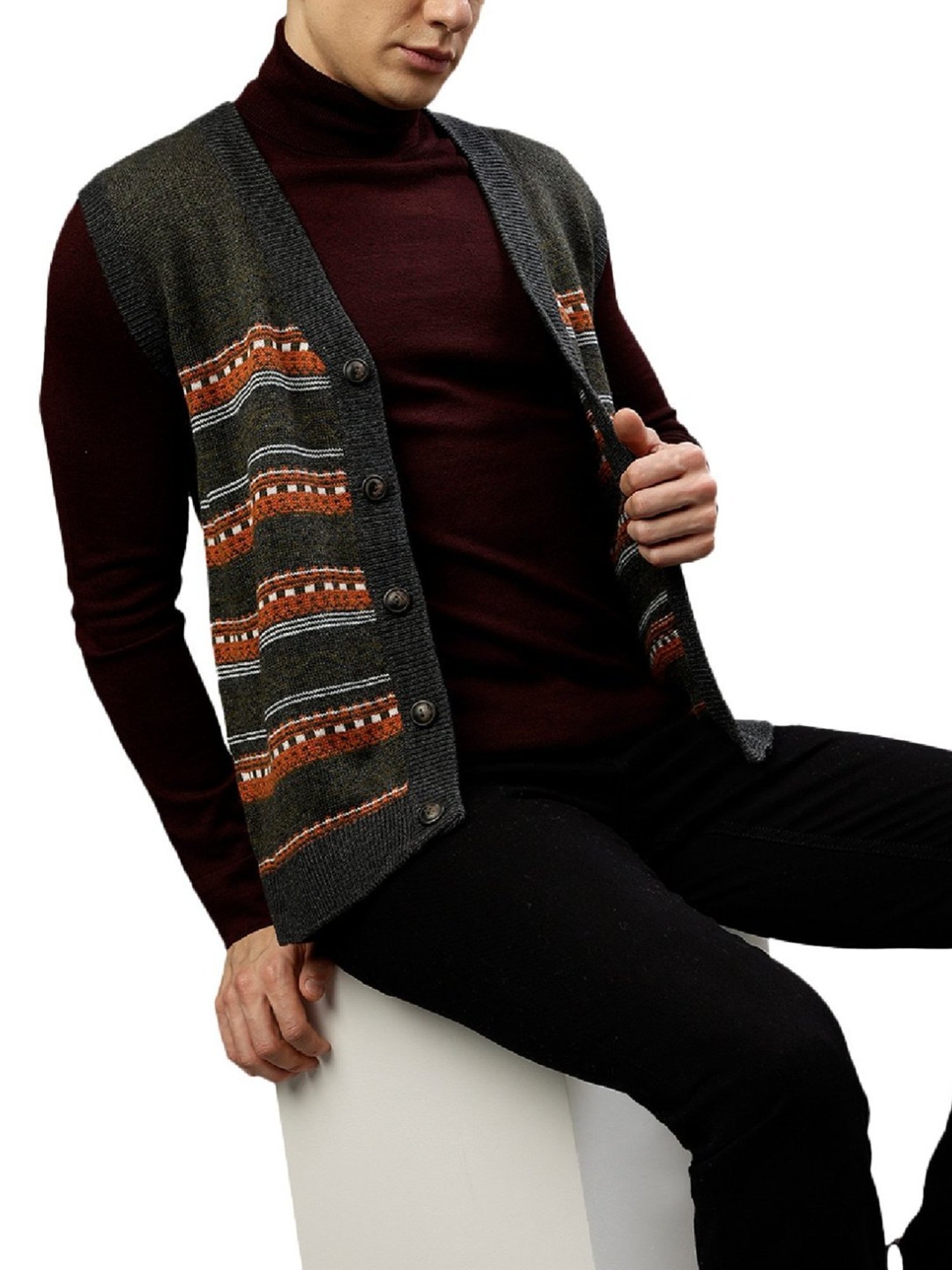 Lindbergh Green Regular Fit Self Pattern Sweaters