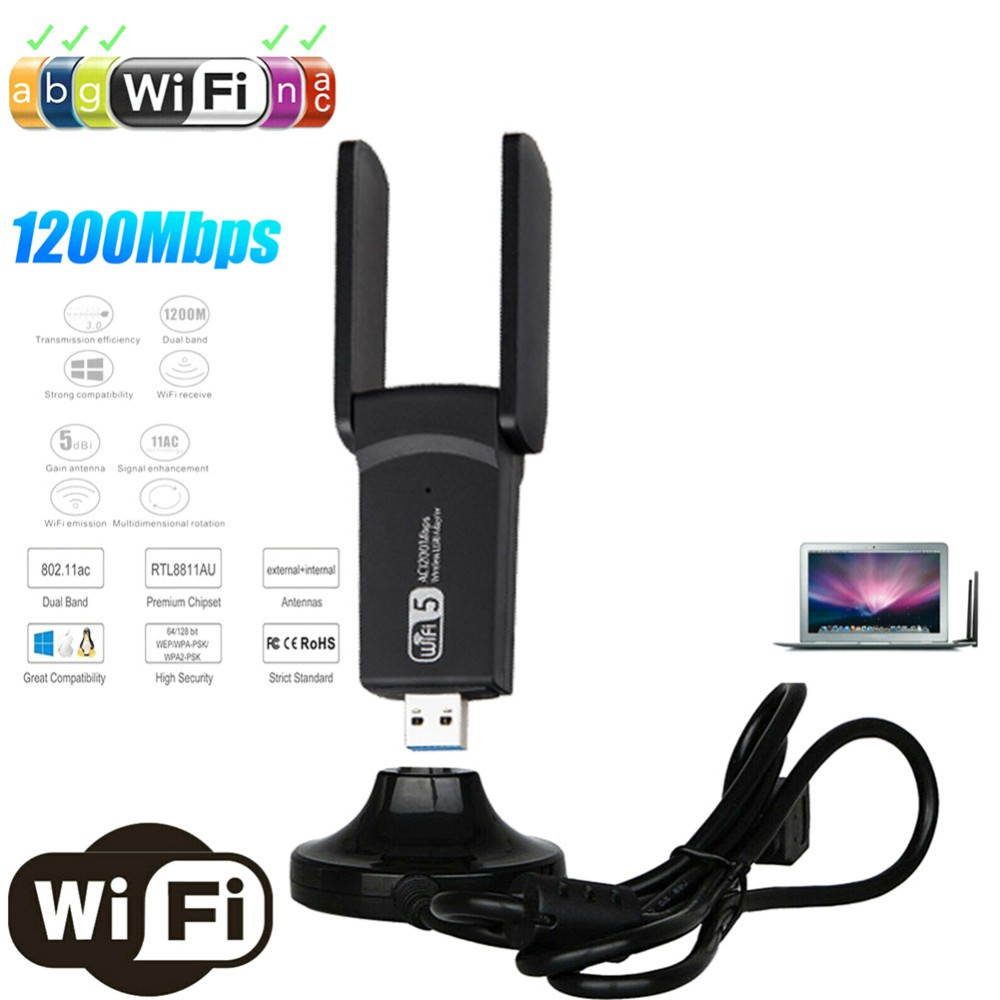 Ochine 1200Mbps Long Range USB WiFi Adapter for PC, Desktop, Laptop of Windows 10/8.1/8/7/XP, MAC, 5GHz USB 3.0 Cradle Dual-frequency Routing Relay Wifi Amplifier