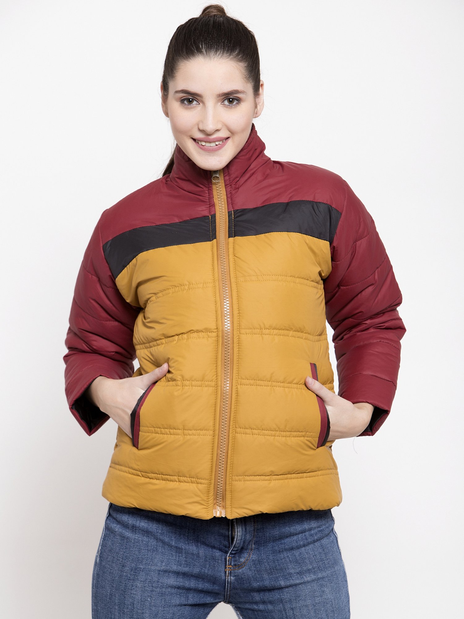VOXATI Yellow & Maroon Regular Fit Jacket