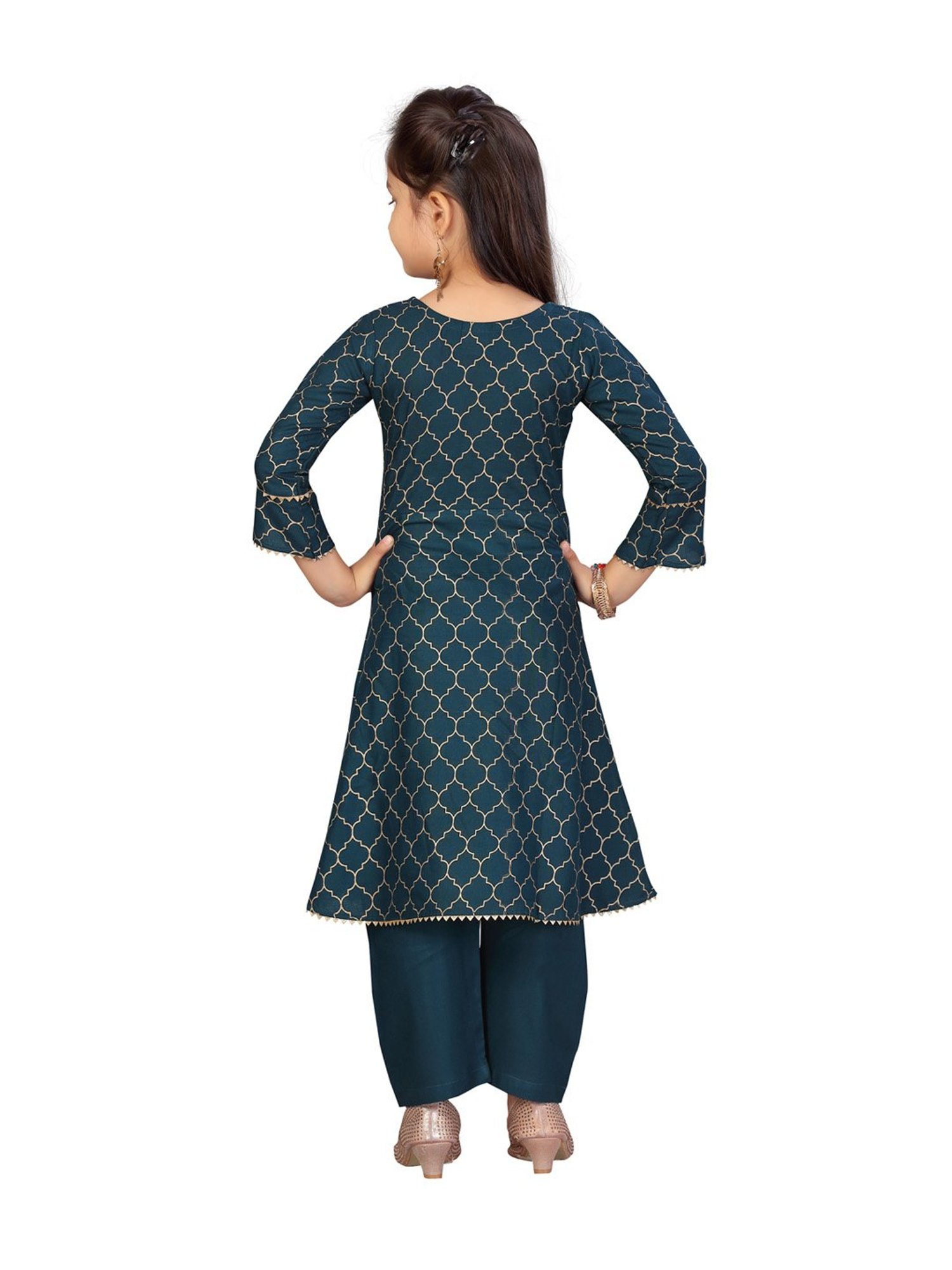 Aarika Kids Green Printed Kurta with Palazzos