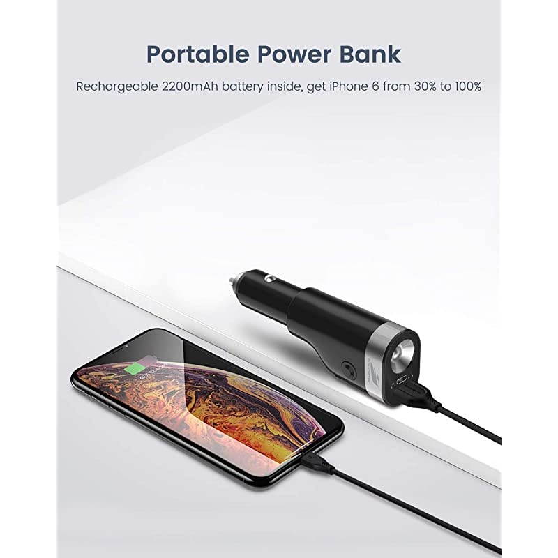 Car Charger Fast Charge Adapter  Auto Seat Belt Cutter Window Breaker Power Bank Crash Safe Emergency Escape Tool Red Beacon Flashlight Compatible with Samsung Galaxy S9 S8 LG G7 V20 Stylo 4