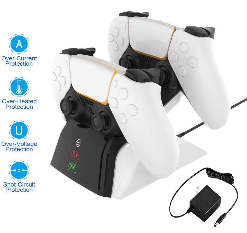 PS5 Controller Charger Station, PS5 Dualsense Controller Charging Station, 5V/2.8A 1.5-2.5 Hours Fast Charging Dual Dock for Playstation 5 Gampad, with LED Indicators & AC Adapter