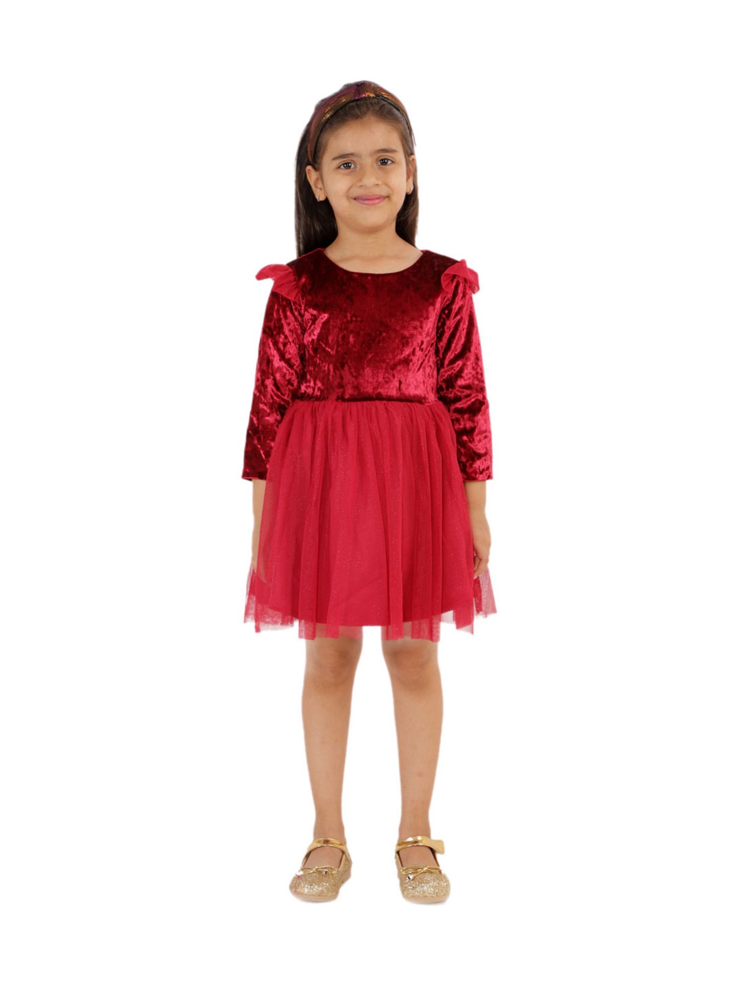 KidsDew Kids Maroon Solid Dress