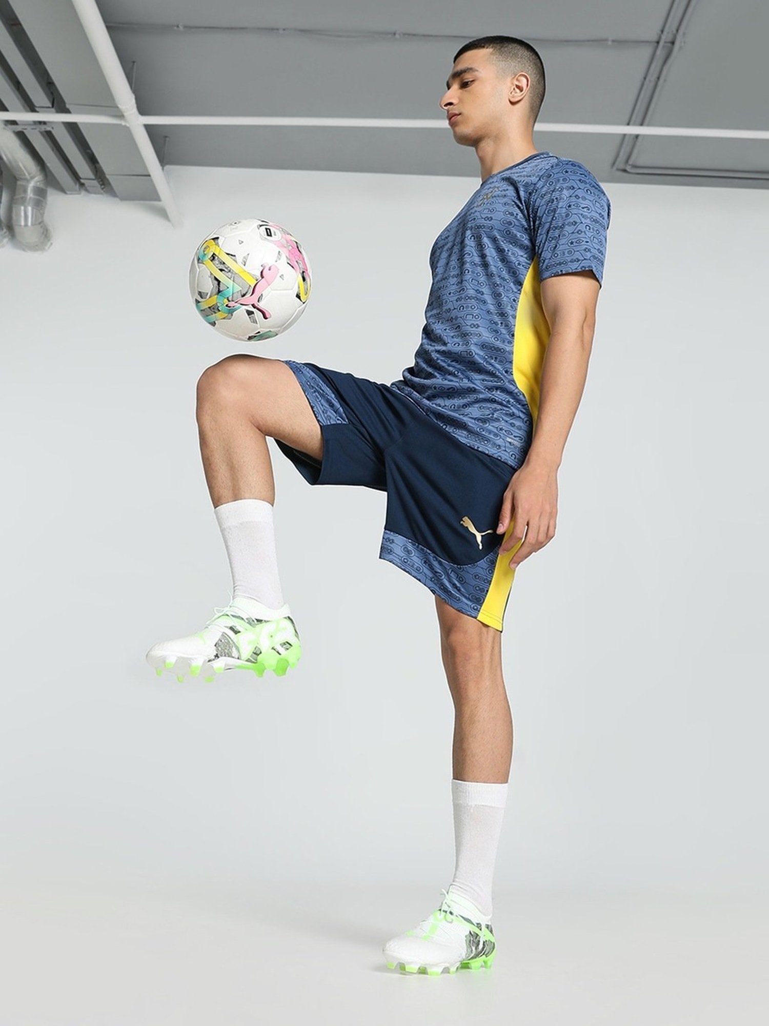 Puma Blue Regular Fit Printed Sports Shorts