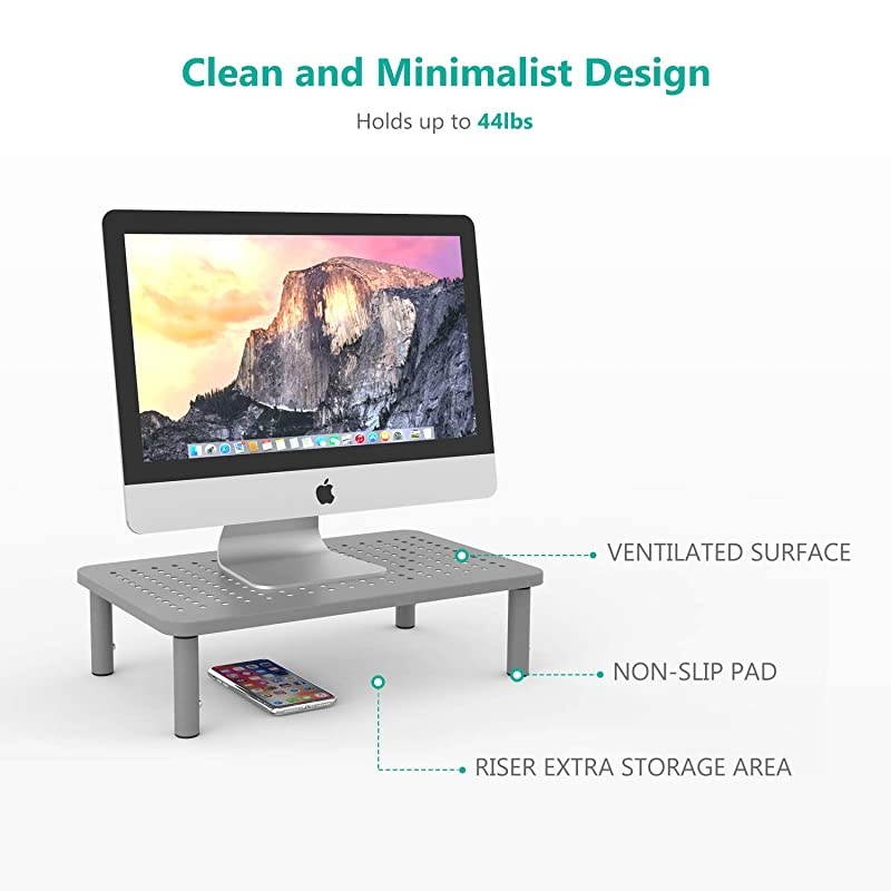 Monitor Stand Riser for Computer, Laptop, Printer, Notebook and All Flat Screen Display with Vented Metal Platform and 3 Height Adjustable Underneath Storage (STT003S-2) by , Silver, 2 Pack