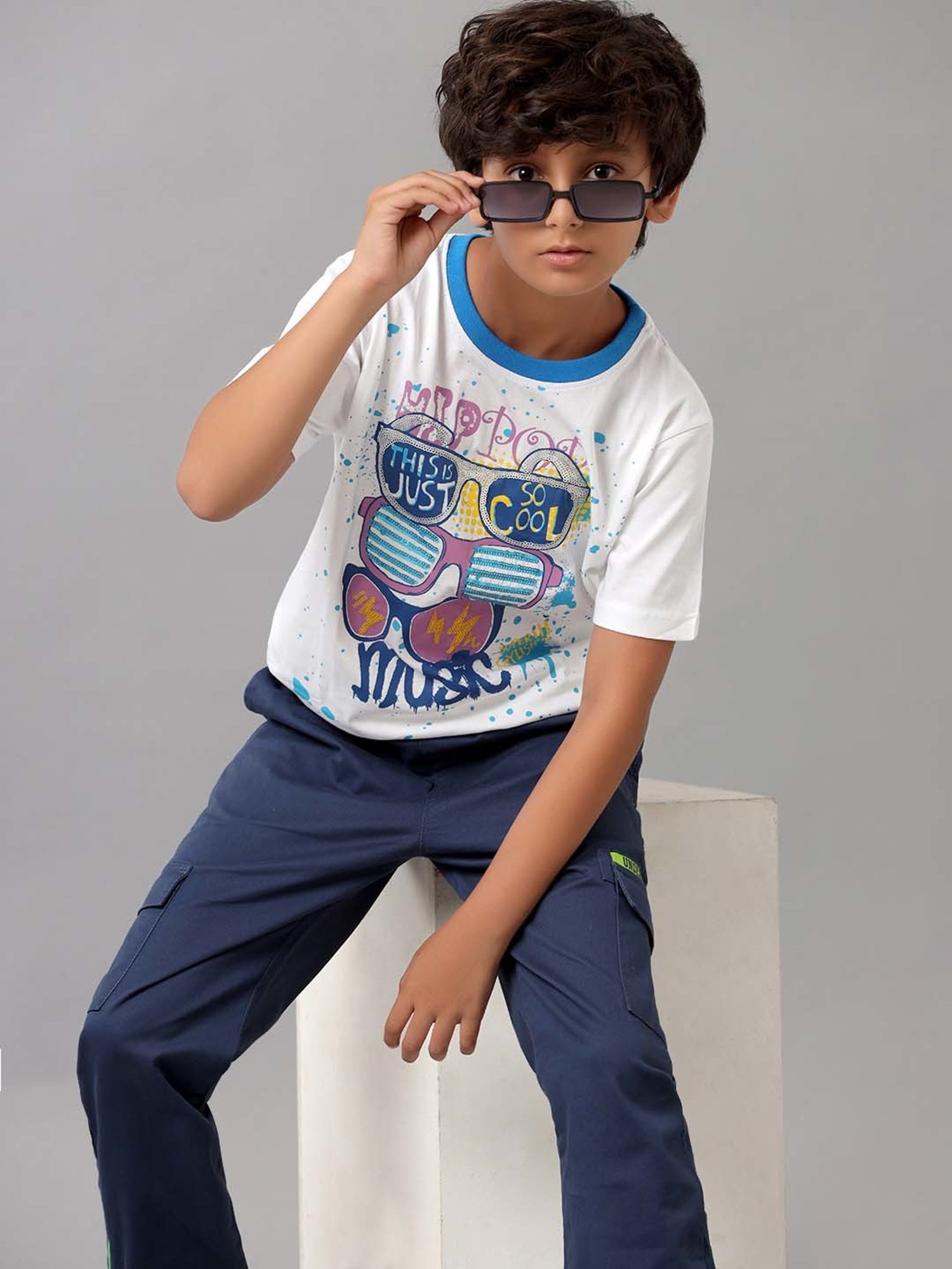 Under Fourteen Only Kids White Cotton Printed T-Shirt