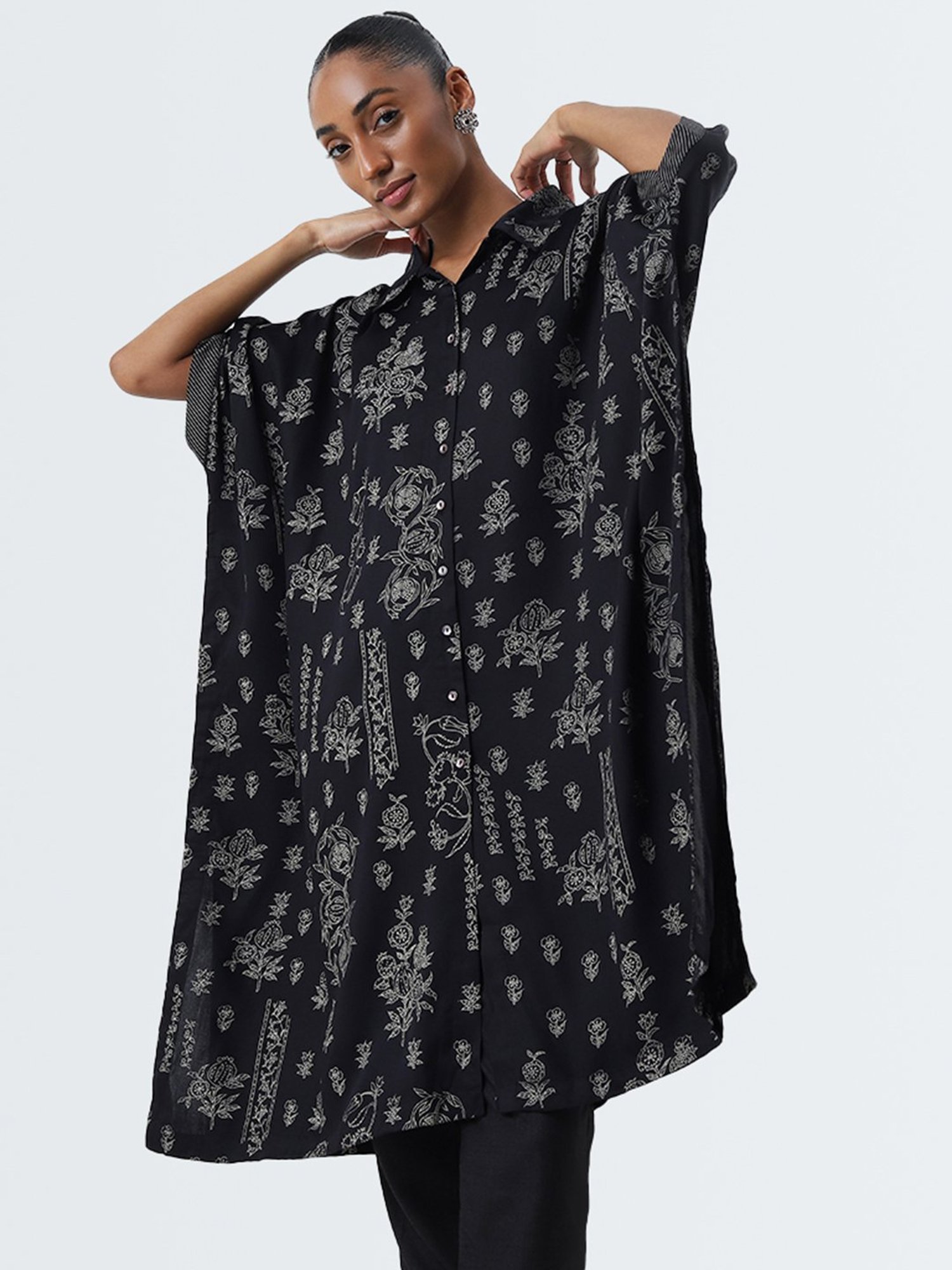 Artagai Midnight Navy Elevated Basics Co-Ord Set With Notch Collar Top And Straight Pants