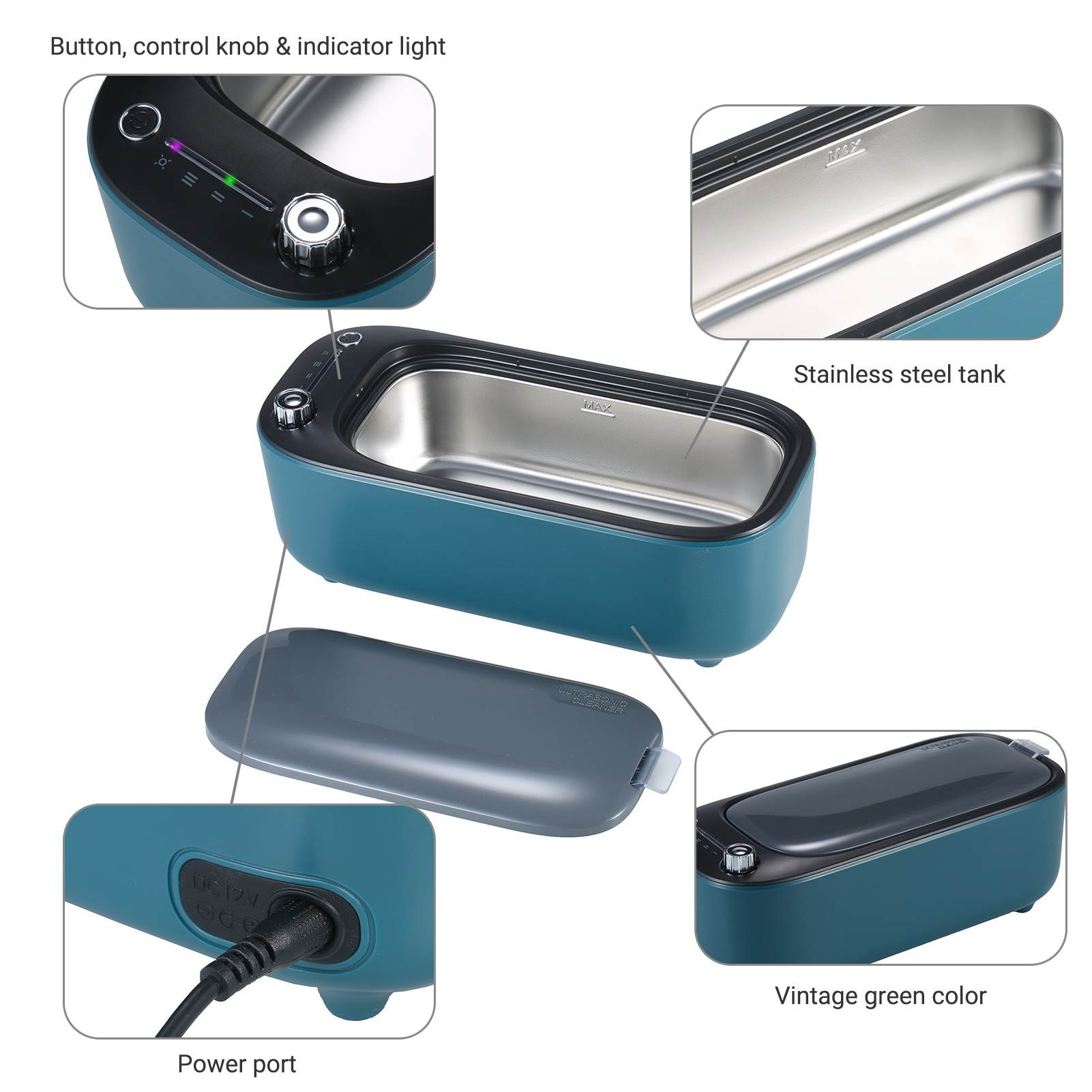 KKmoon Ultrasonic Cleaner Compact 40kHz 400ML Ultrasound Wave Jewelry Cleaner Cleaning Machine with UV Light Mode & 3 Cleaning Cycles Low Noise for Glasses Watch Ring